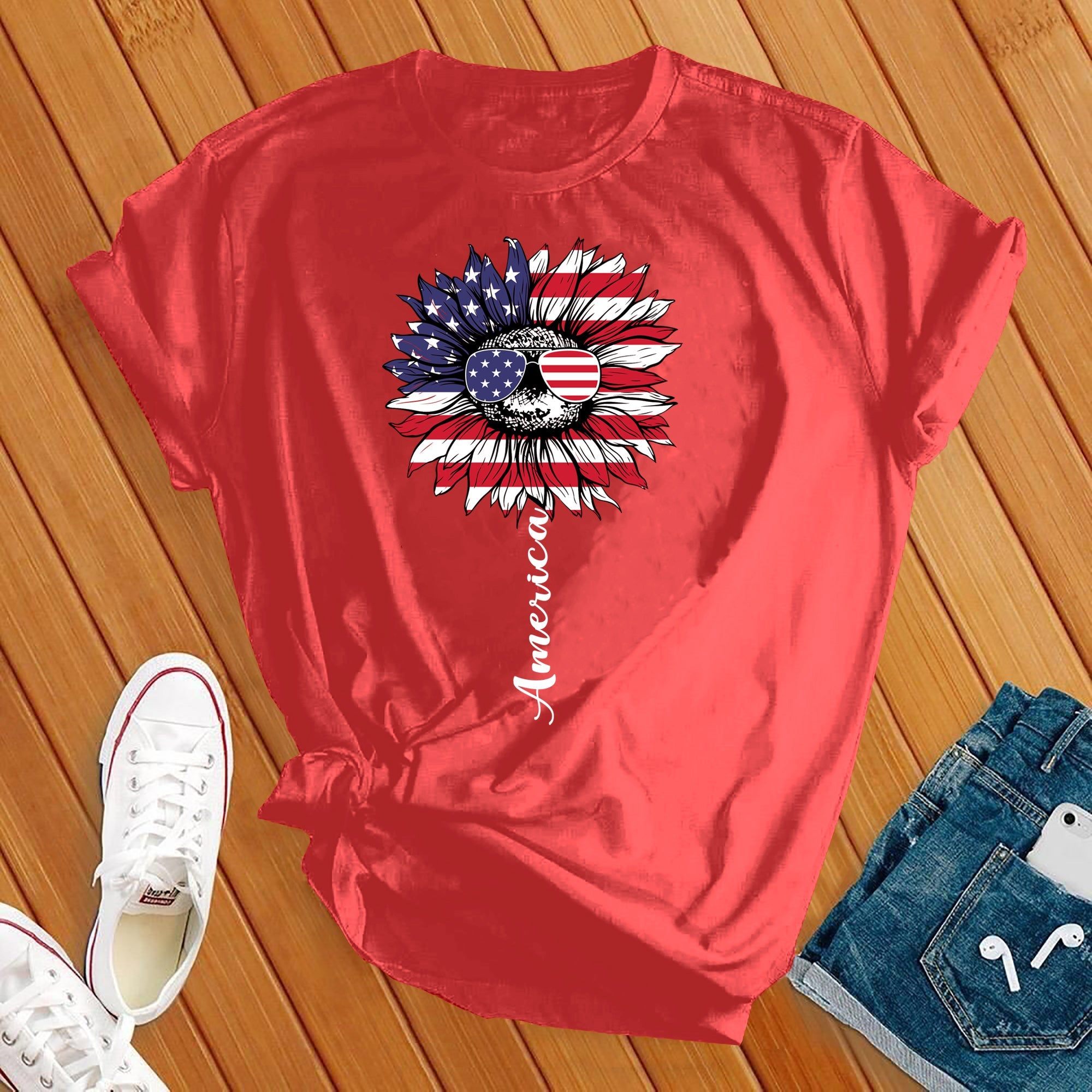 America 4th Of July Flower Tee - Love Tees