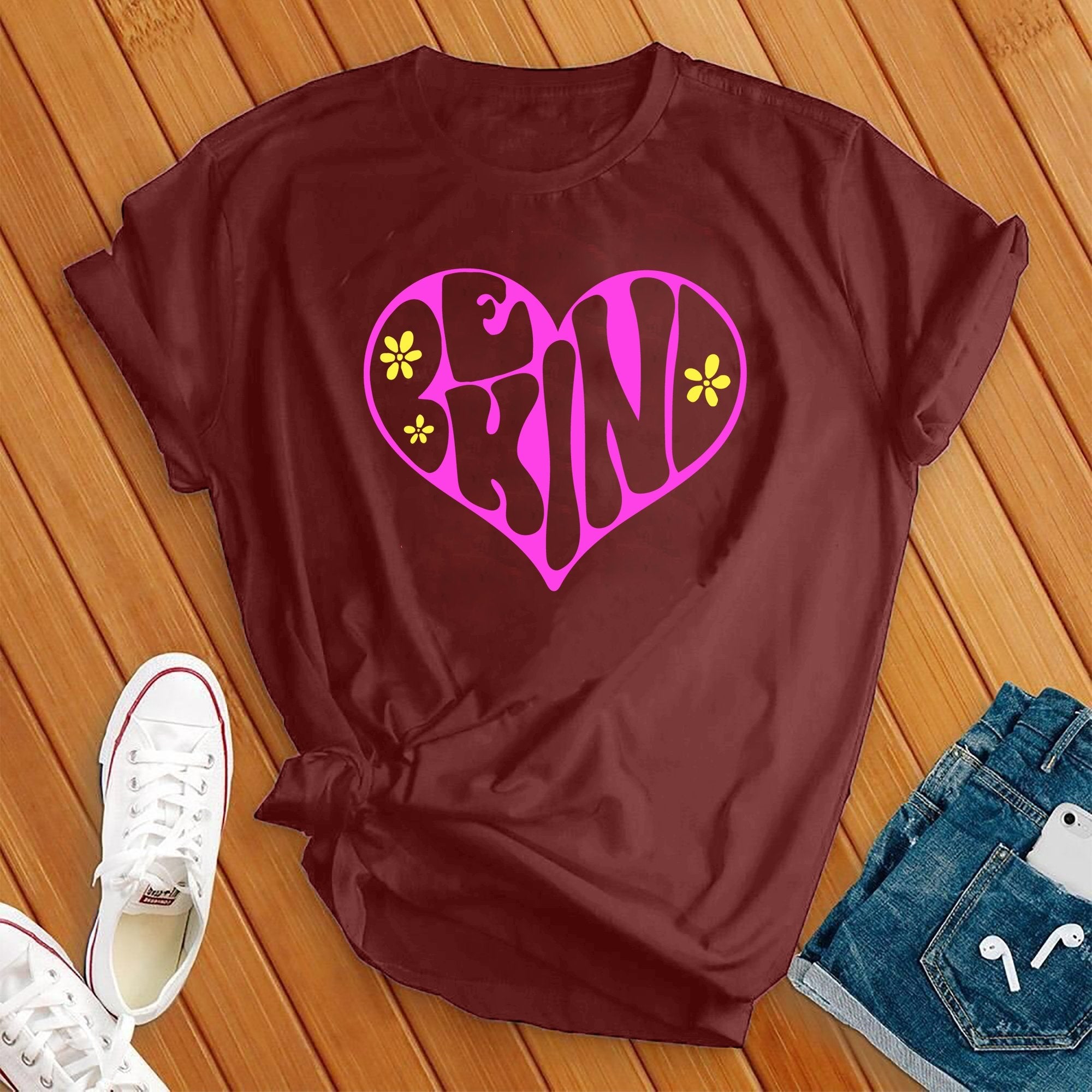 Be Kind Flower Heart Tee - Love Tees