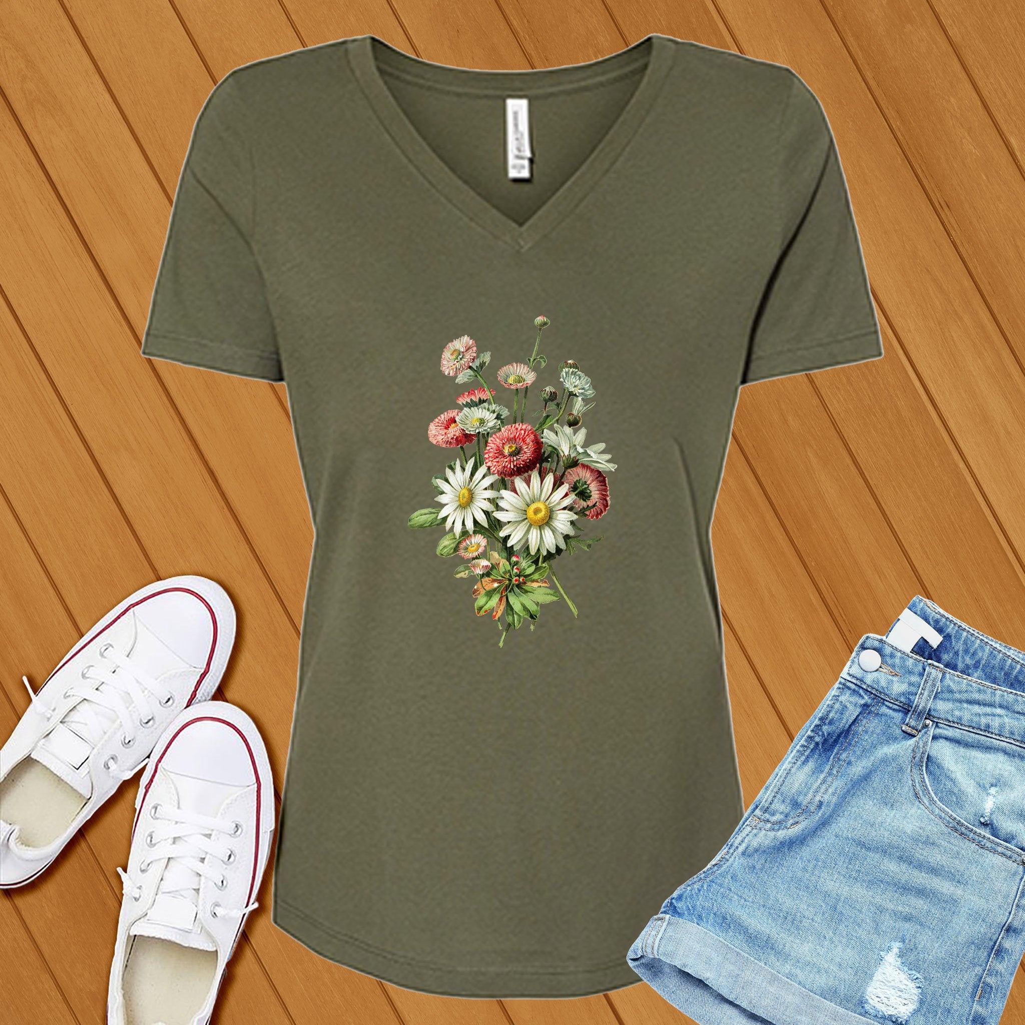 Daisy Wildflowers Botanical V-Neck - Love Tees