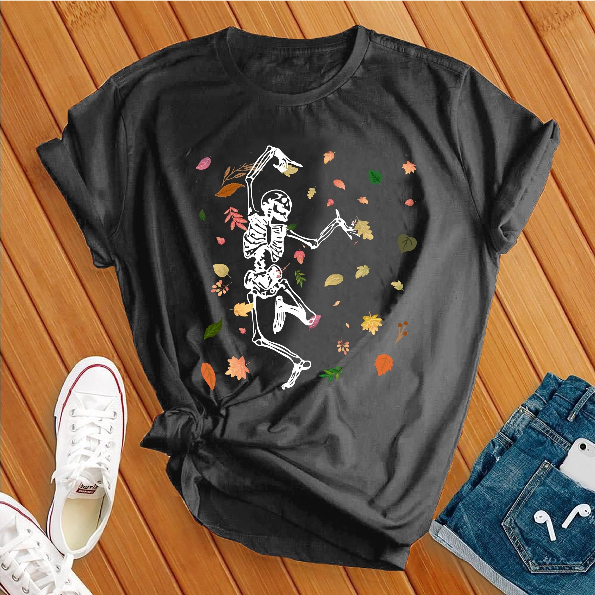 Dancing Skeleton Falling Leaves Tee - Love Tees