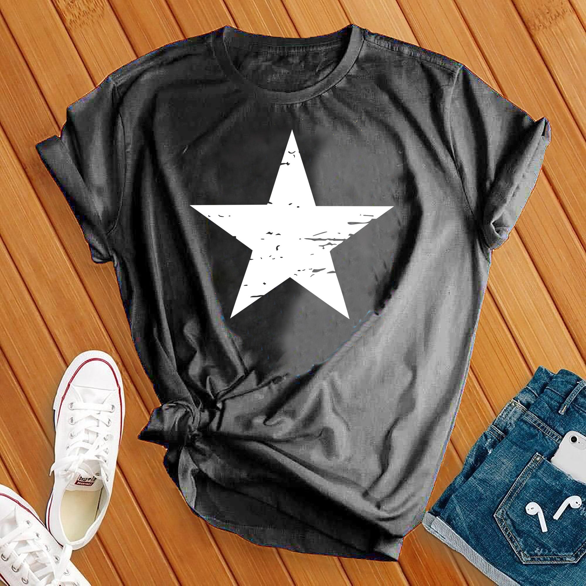 Distressed White Star Tee - Love Tees