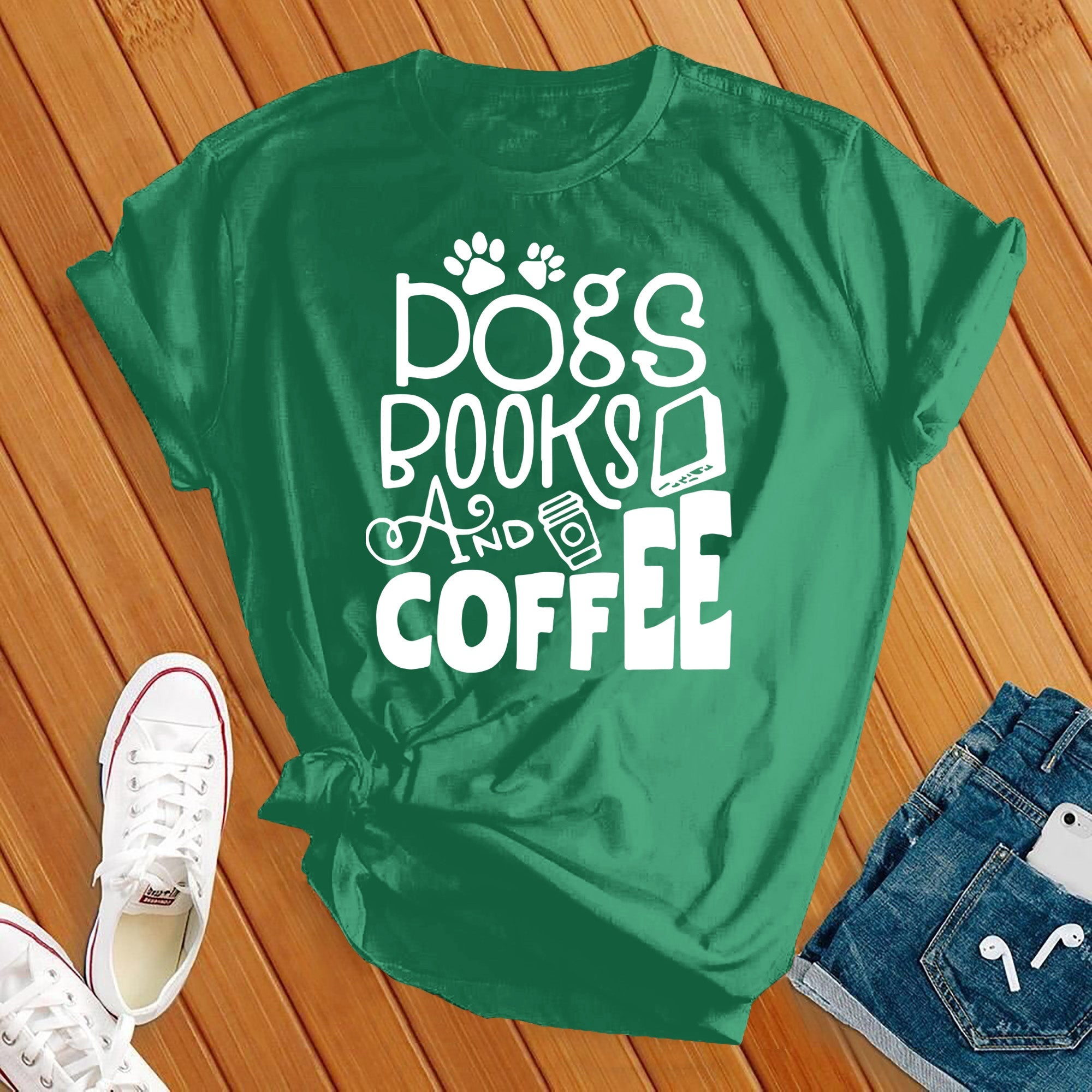 Dogs Books & Coffee Tee - Love Tees