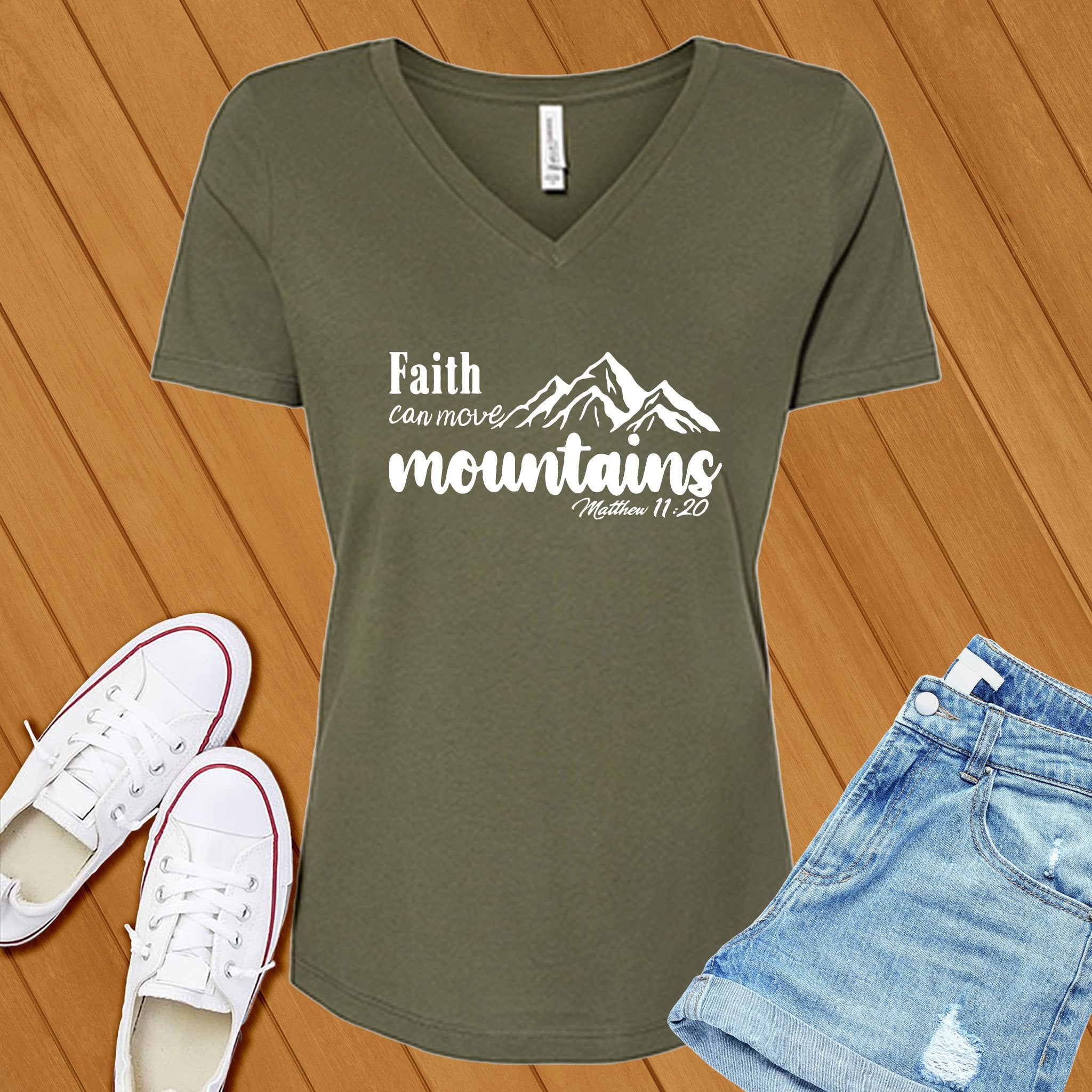 Faith Can Move, Bible Verse V-Neck - Love Tees