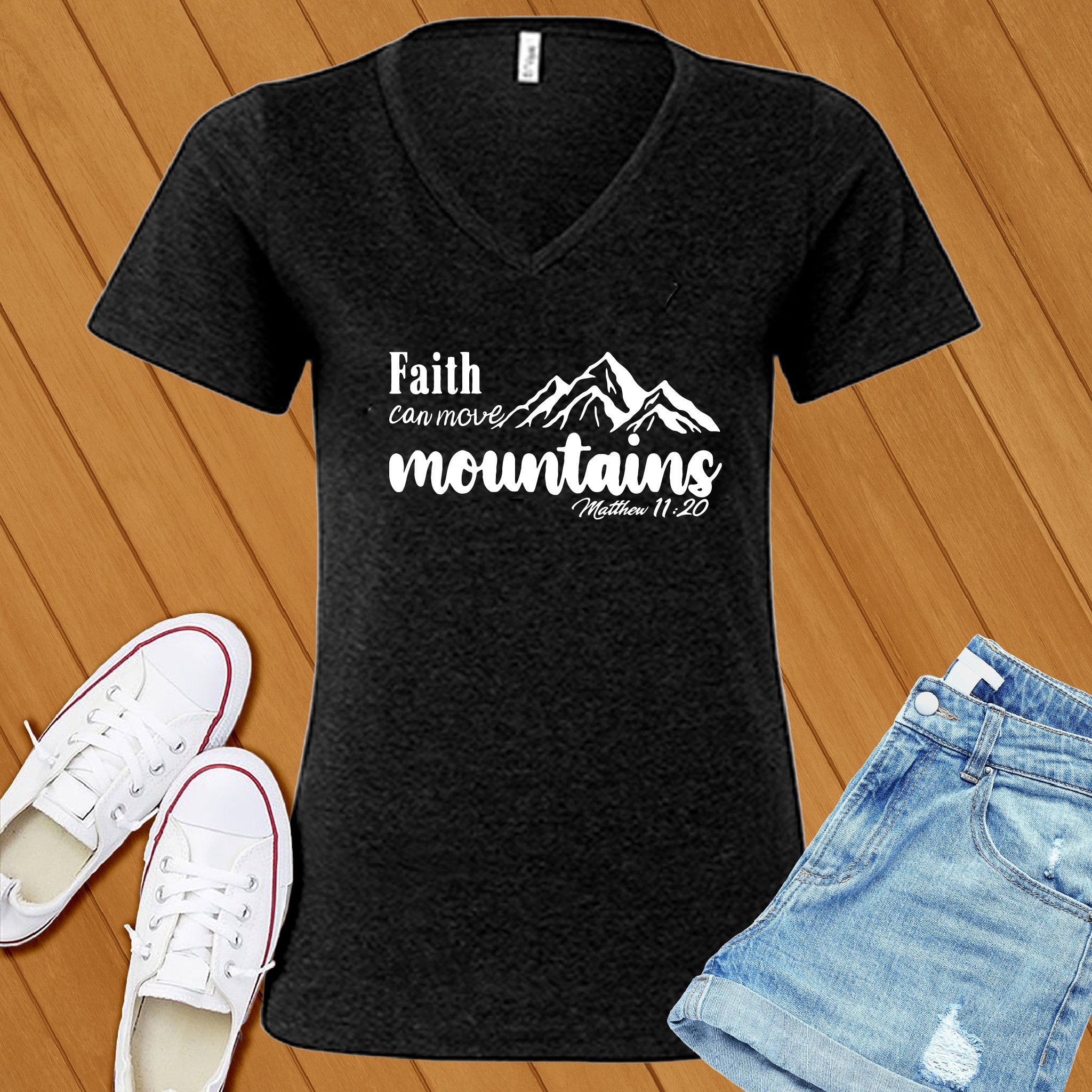 Faith Can Move, Bible Verse V-Neck - Love Tees