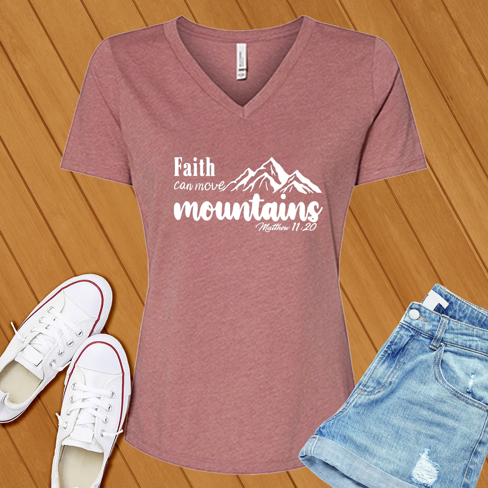 Faith Can Move, Bible Verse V-Neck - Love Tees