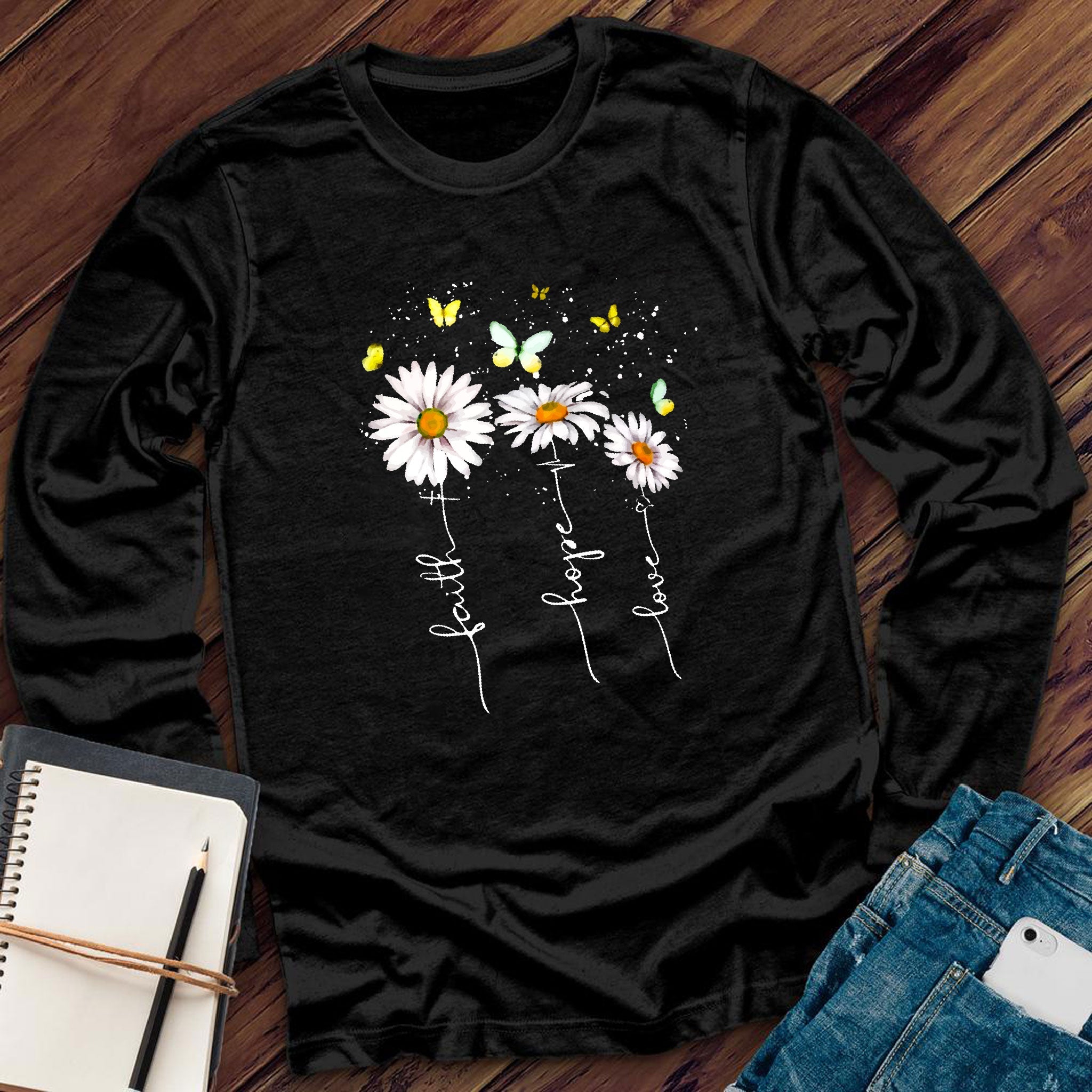 Faith Hope Love Flowers Long Sleeve - Love Tees