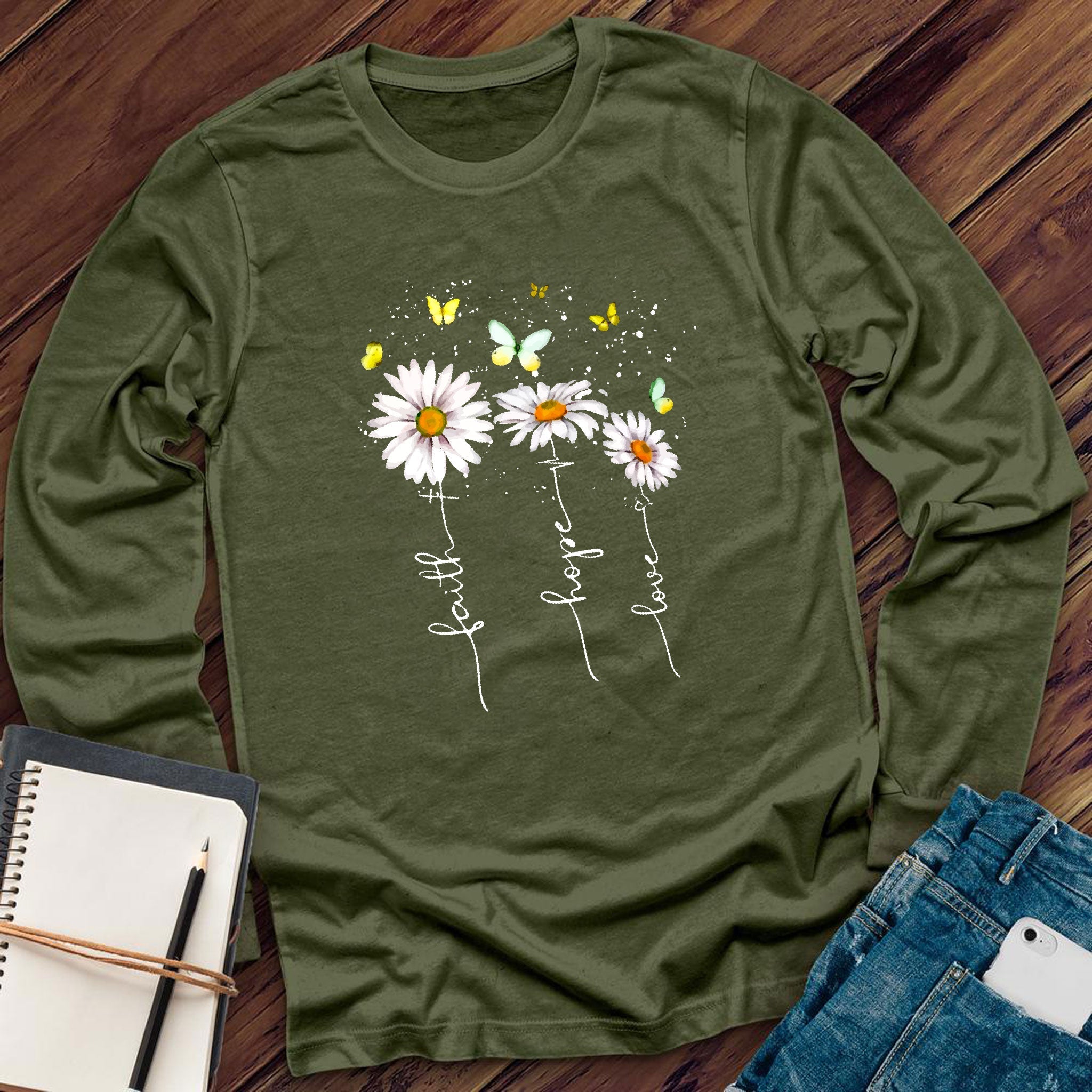 Faith Hope Love Flowers Long Sleeve - Love Tees