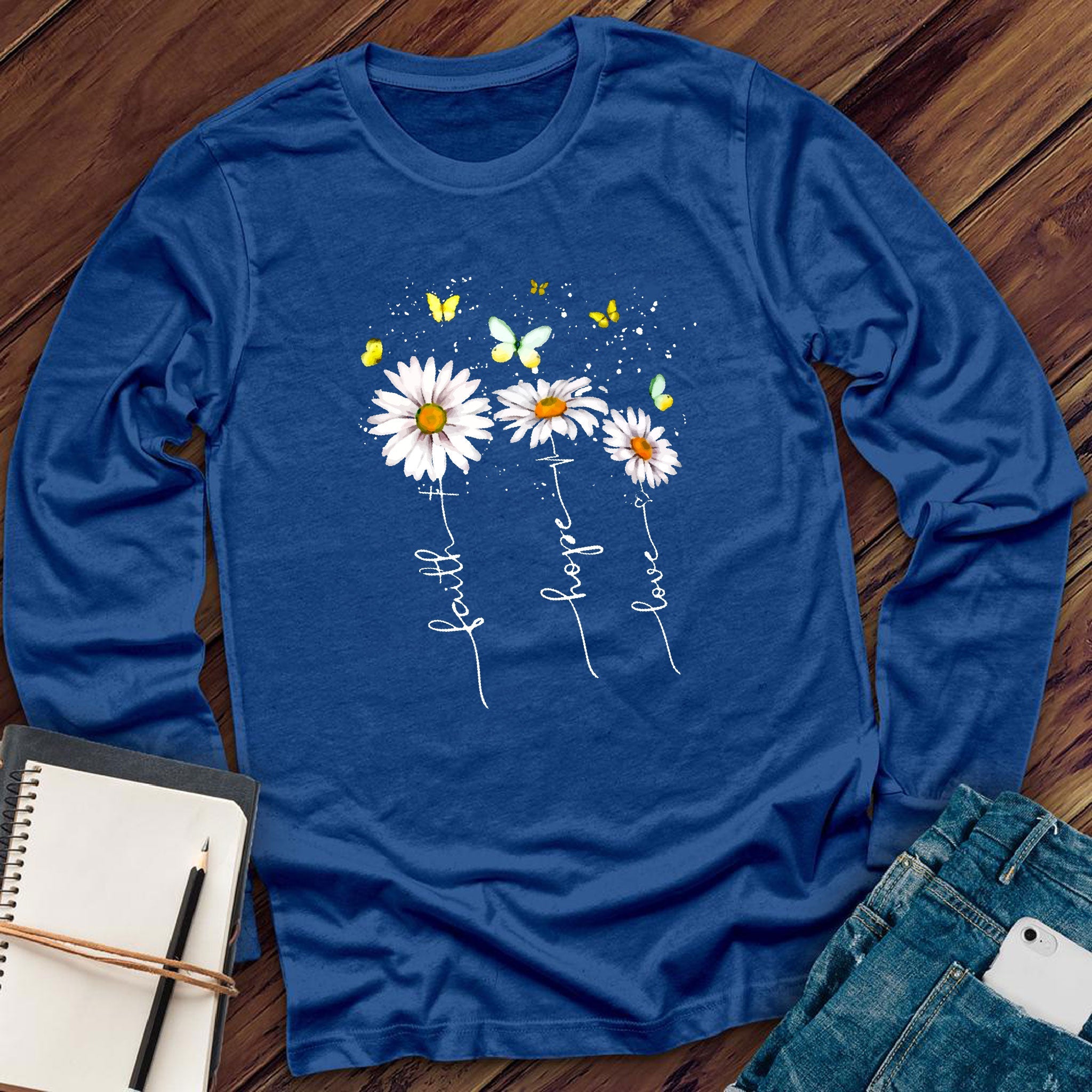 Faith Hope Love Flowers Long Sleeve - Love Tees