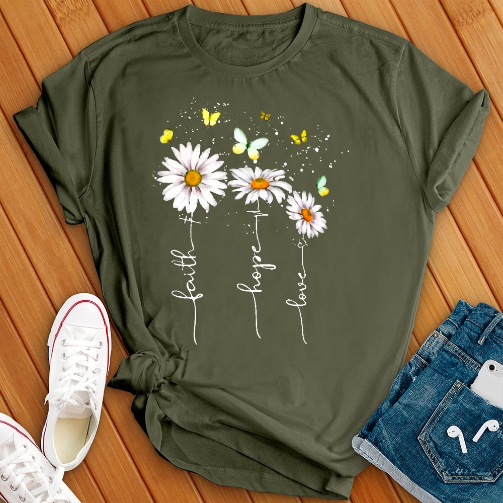 Faith Hope Love Flowers Tee - Love Tees