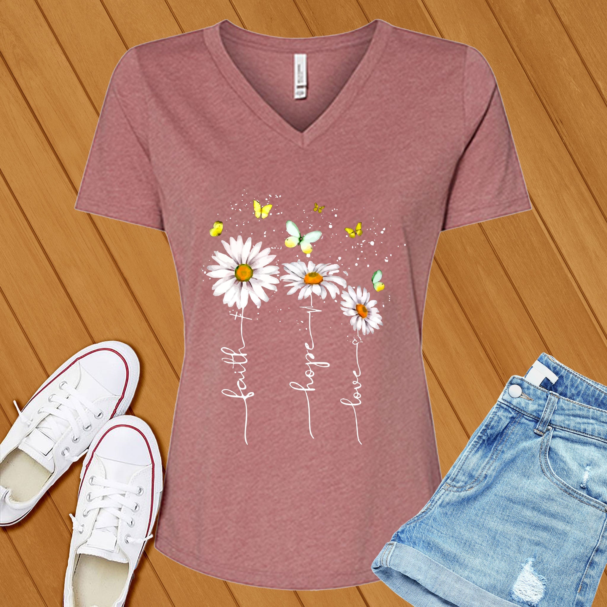 Faith Hope Love Flowers V-Neck - Love Tees