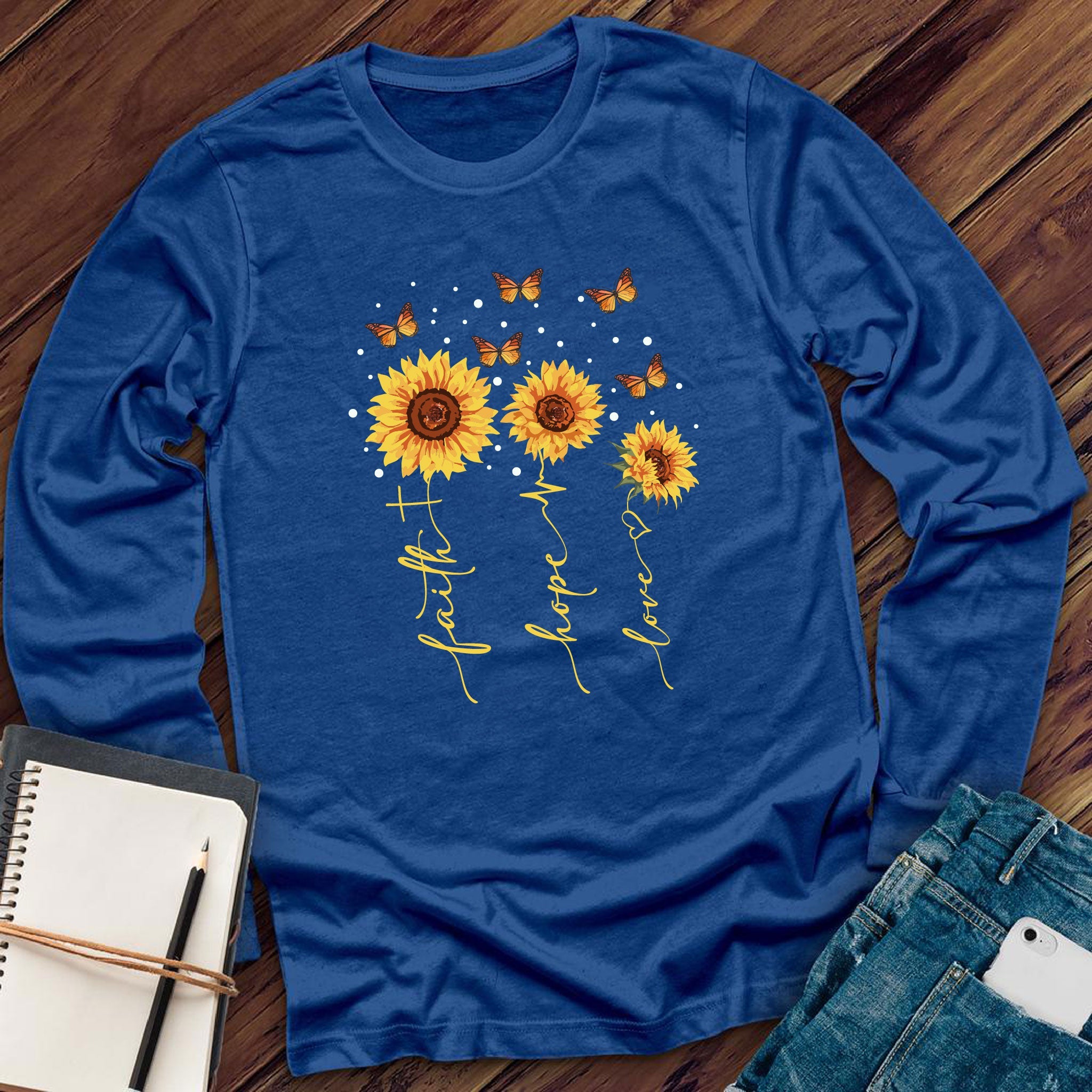 Faith Hope Love Sunflowers Long Sleeve - Love Tees