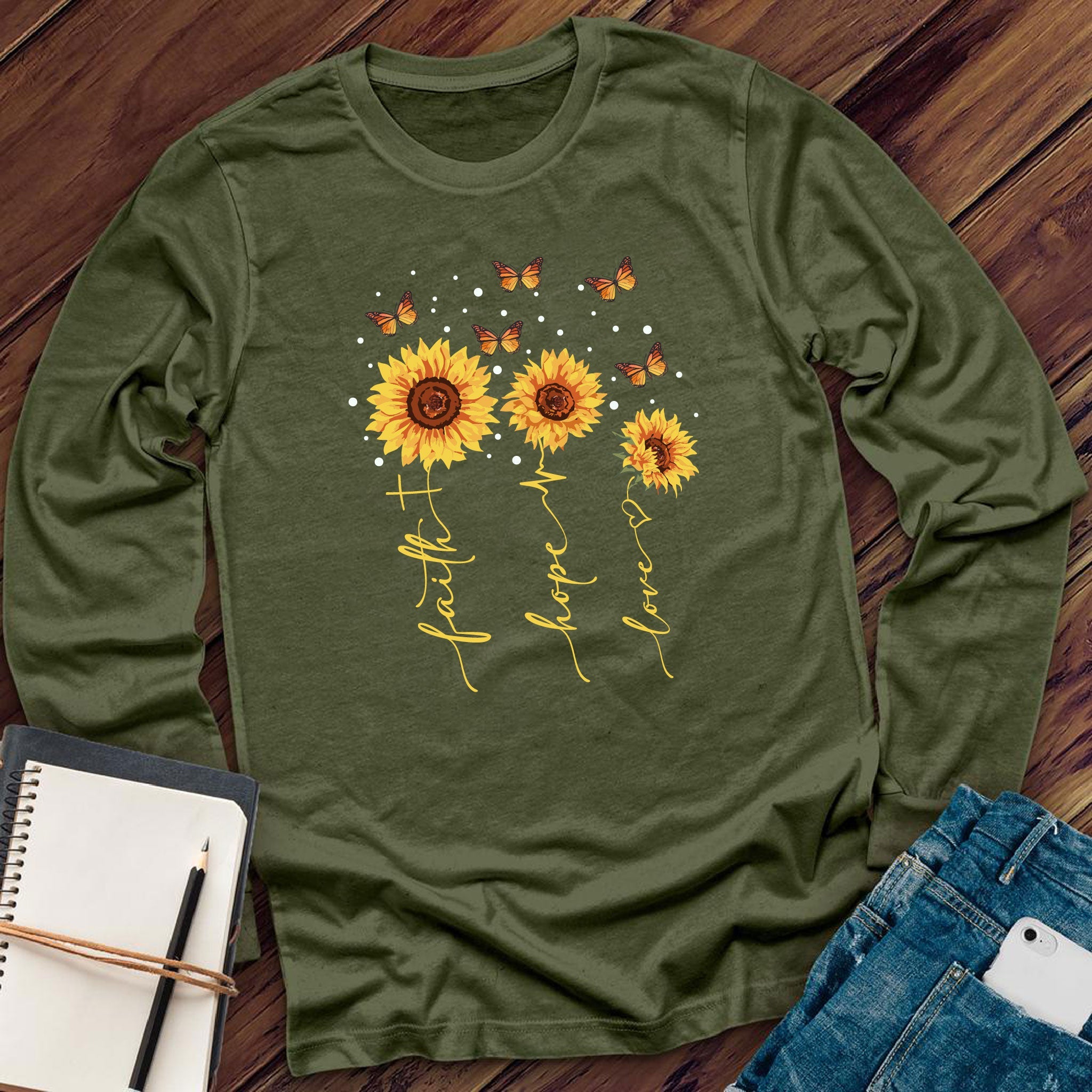 Faith Hope Love Sunflowers Long Sleeve - Love Tees