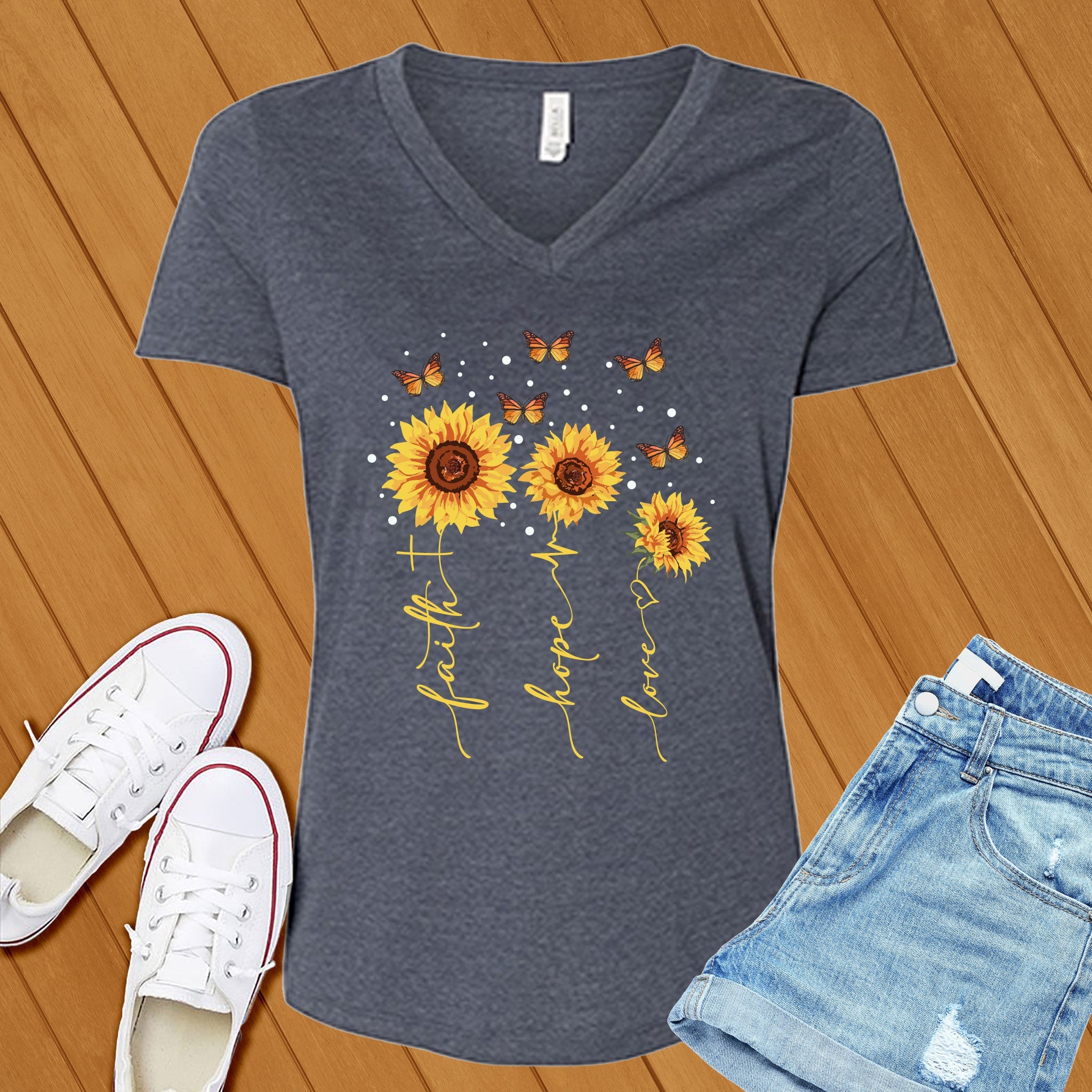 Faith Hope Love Sunflowers V-Neck - Love Tees