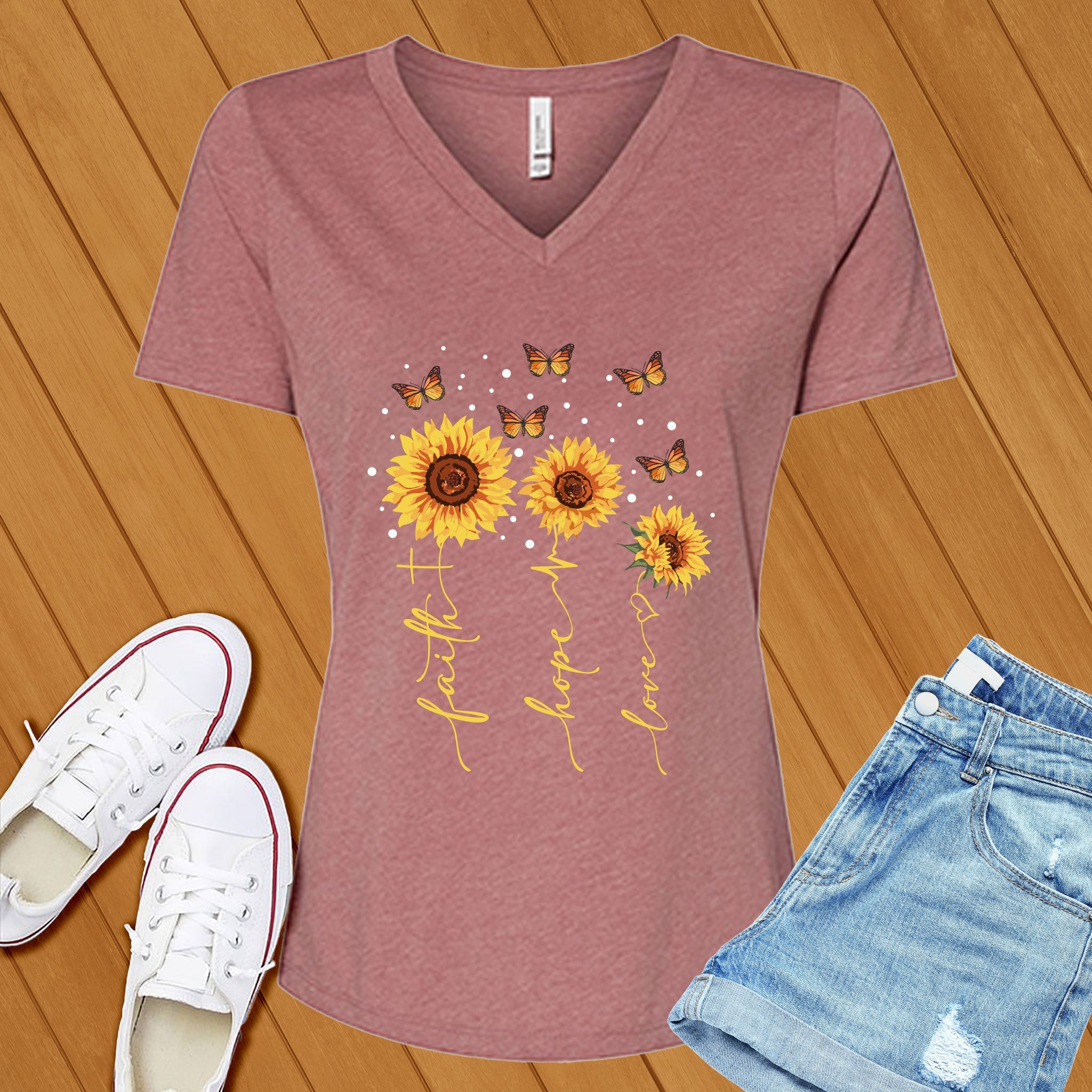 Faith Hope Love Sunflowers V-Neck - Love Tees