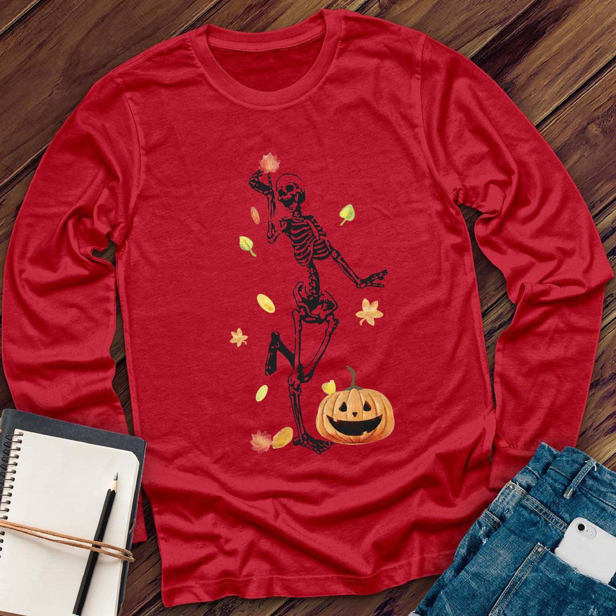 Fall Skeleton Pumpkin Long Sleeve - Love Tees