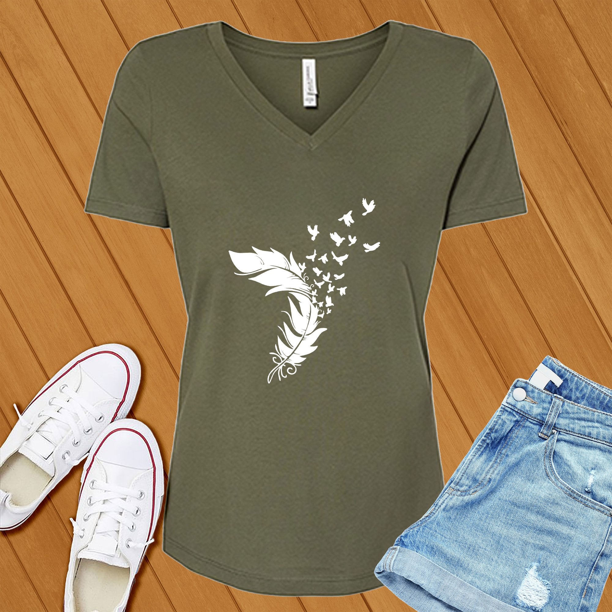 Feather In The Wind V-Neck - Love Tees