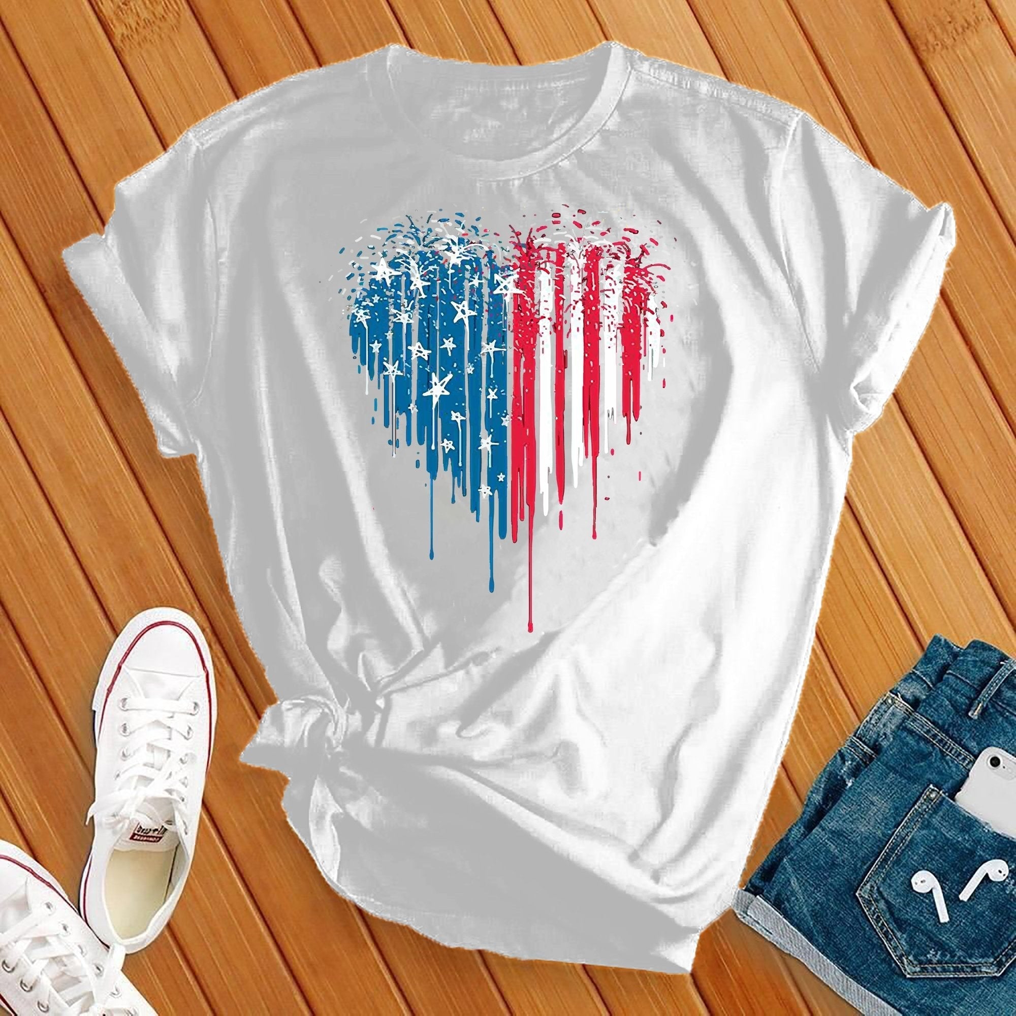 Fire Work Heart 4th Of July Tee - Love Tees