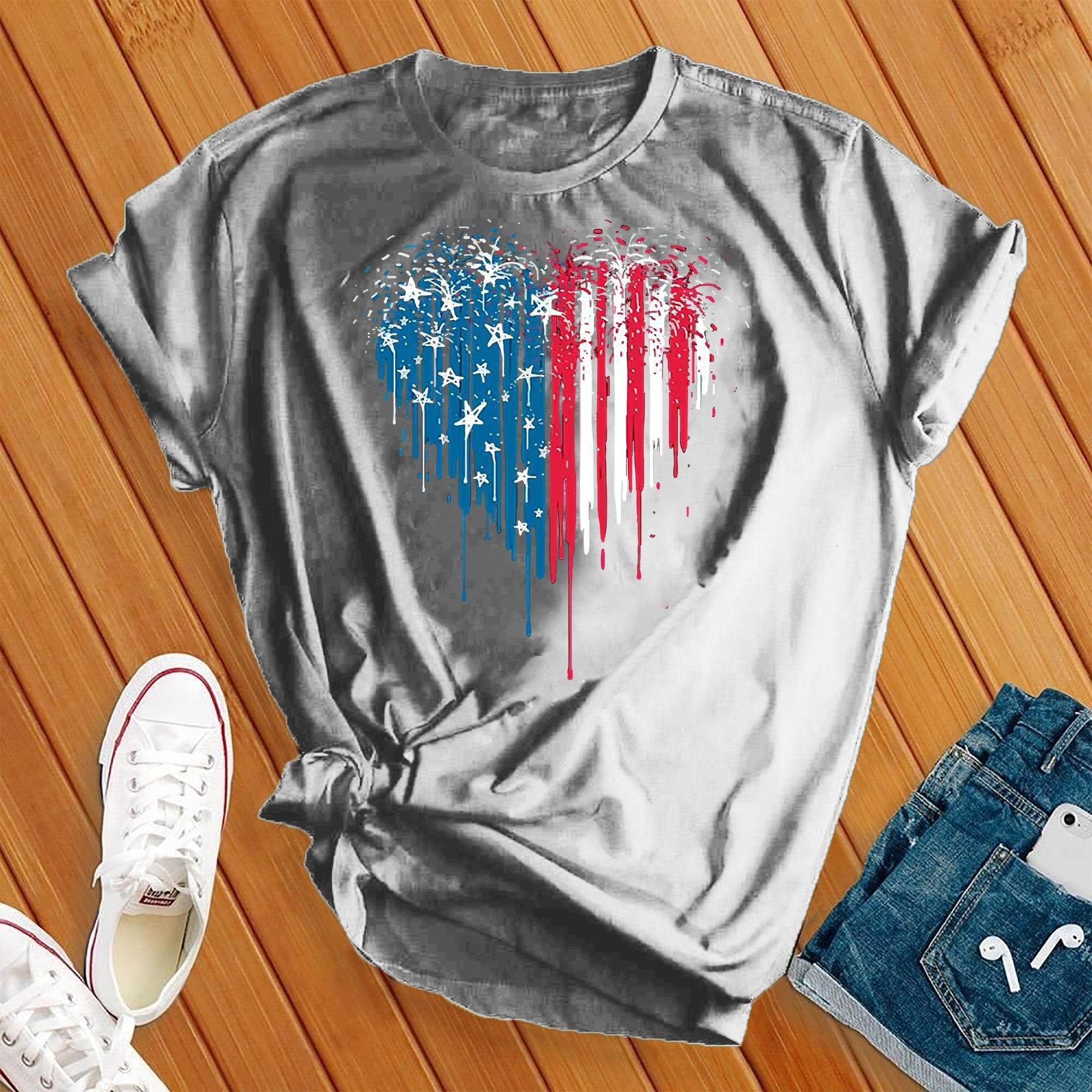 Fire Work Heart 4th Of July Tee - Love Tees