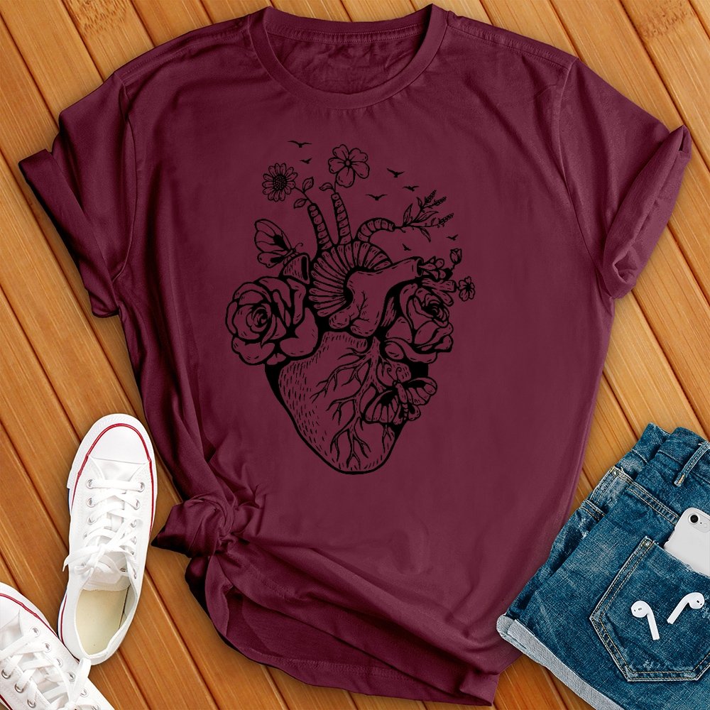 Floral Heart Design Tee - Love Tees