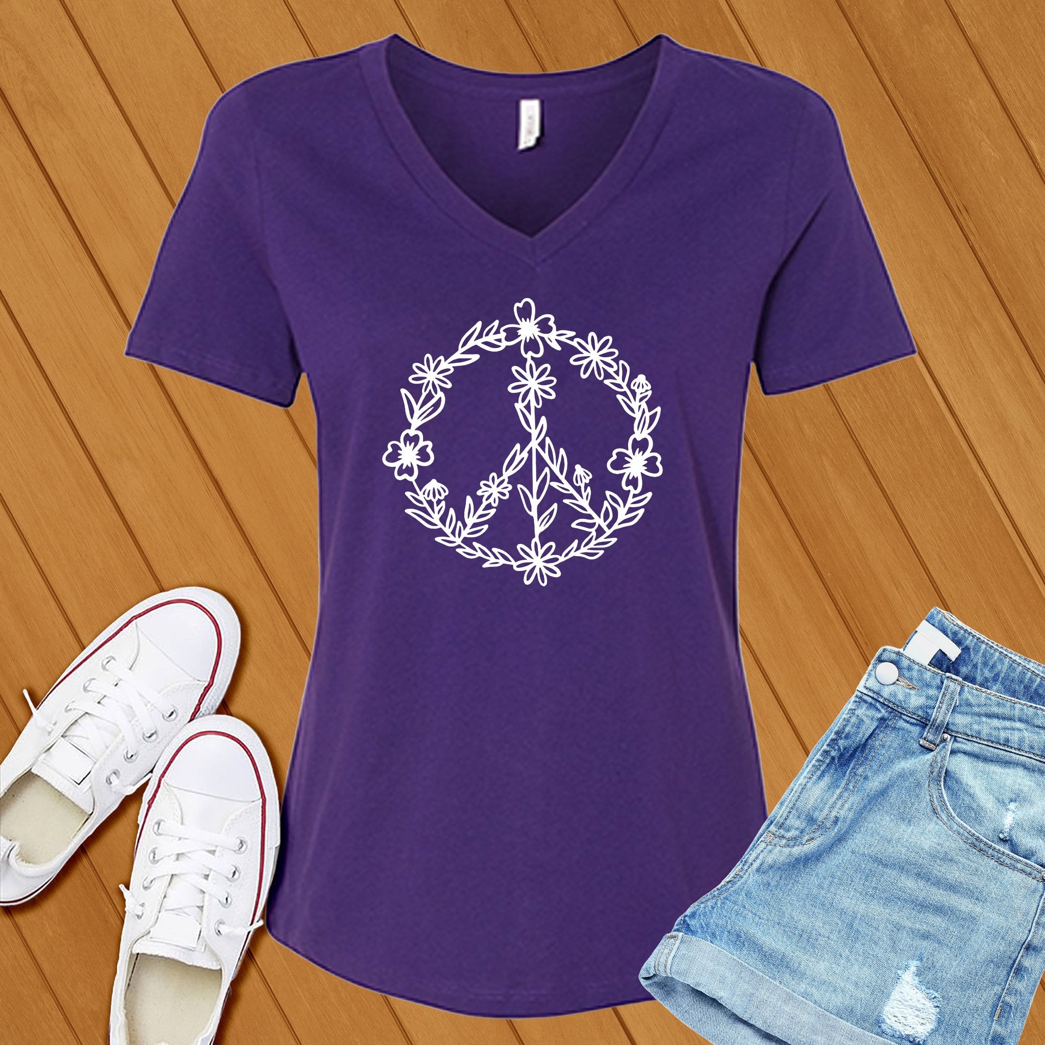 Floral Peace V-Neck - Love Tees