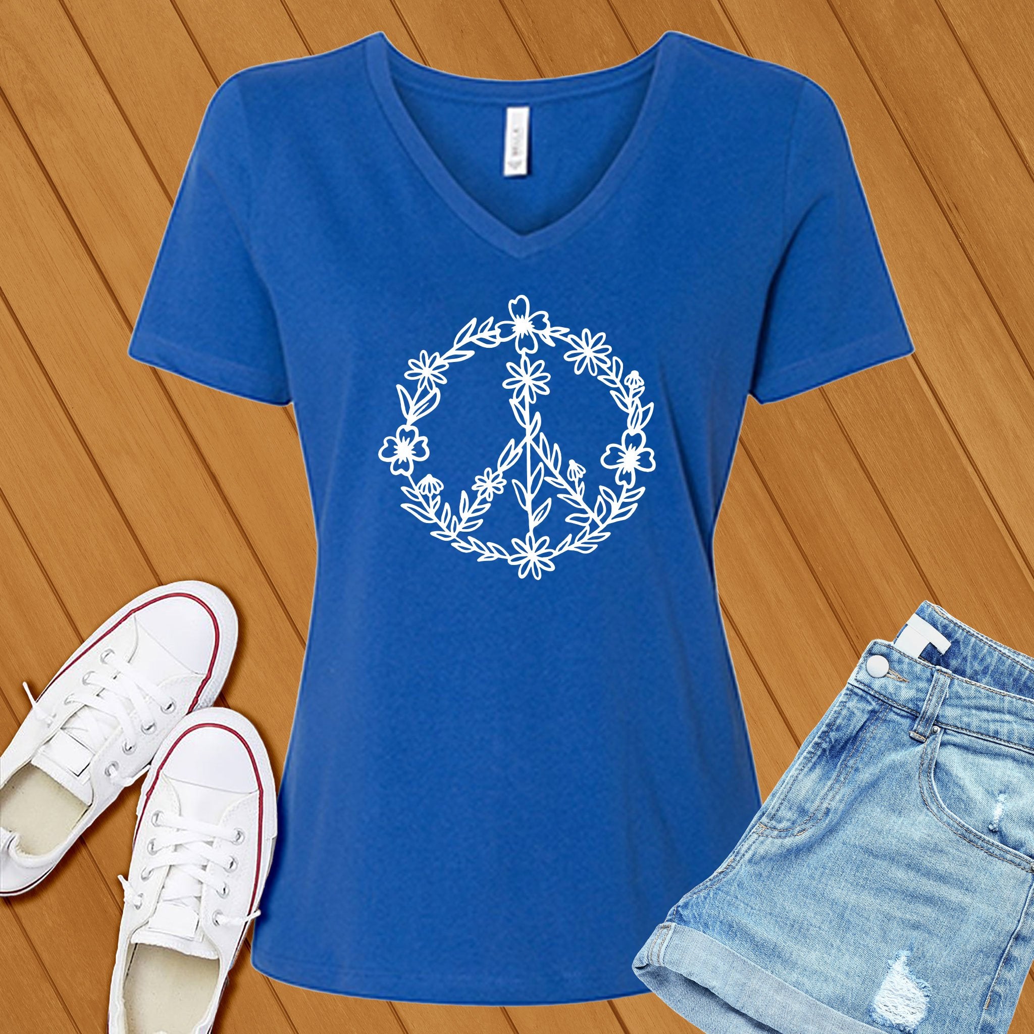 Floral Peace V-Neck - Love Tees