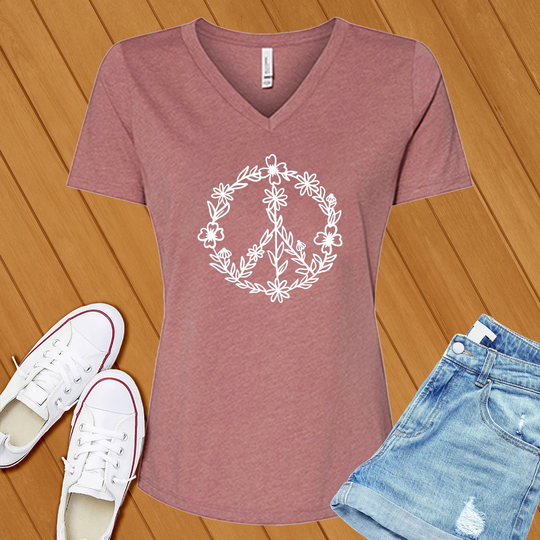 Floral Peace V-Neck - Love Tees