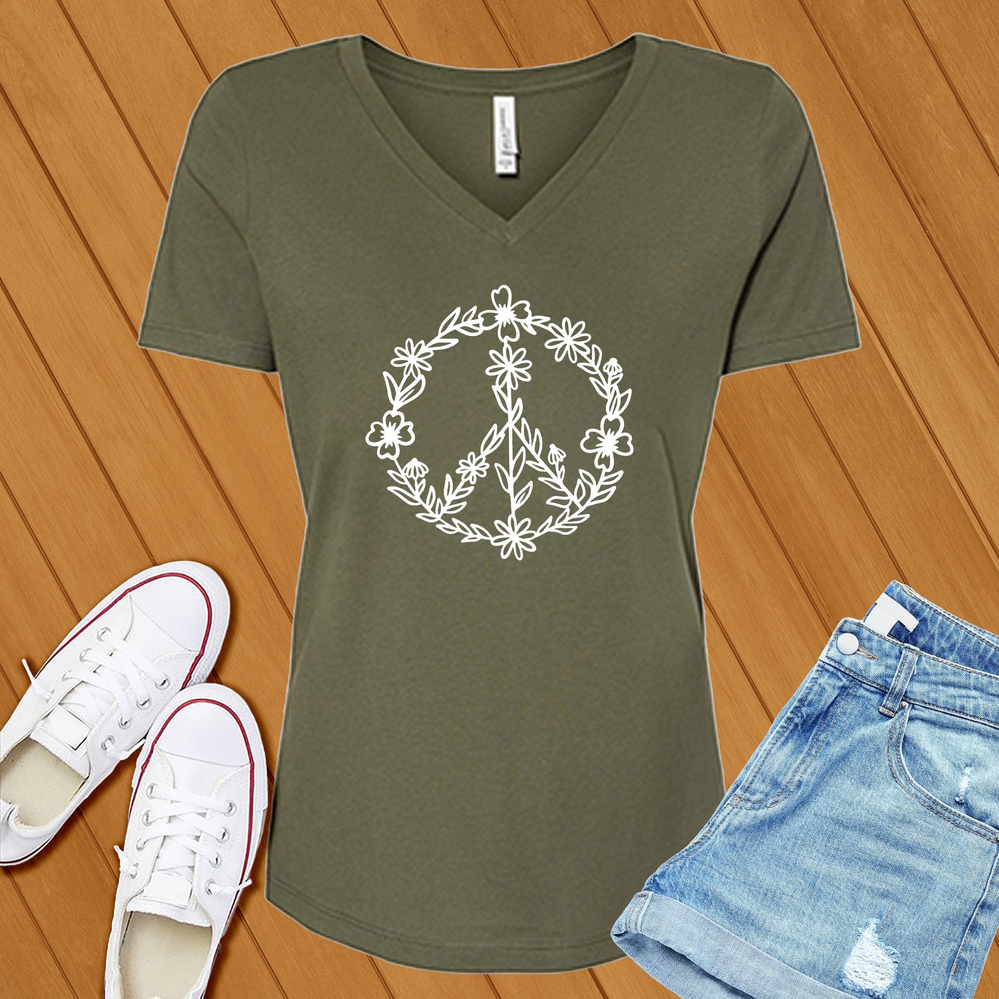 Floral Peace V-Neck - Love Tees