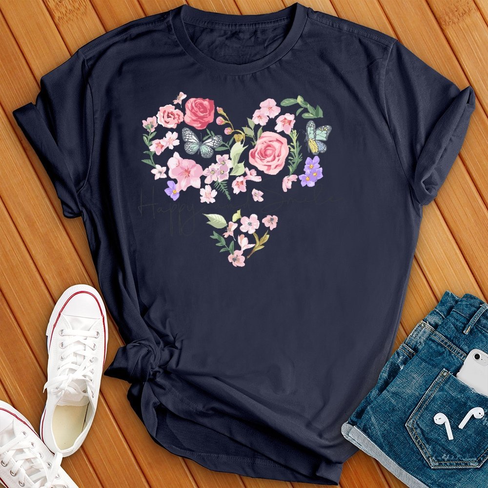 Happy Floral Heart Tee - Love Tees