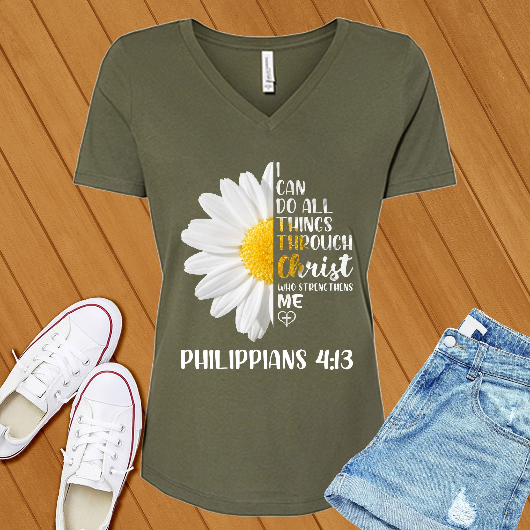 I Can Do All Things Flowers V-Neck - Love Tees