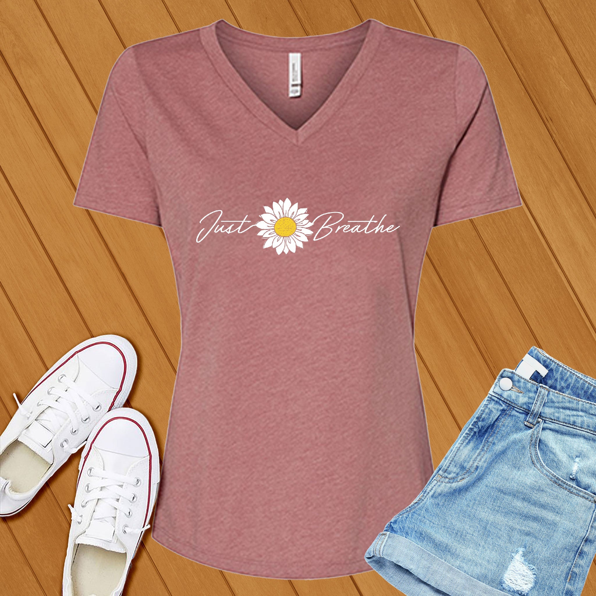 Just Breathe Flower V-Neck - Love Tees