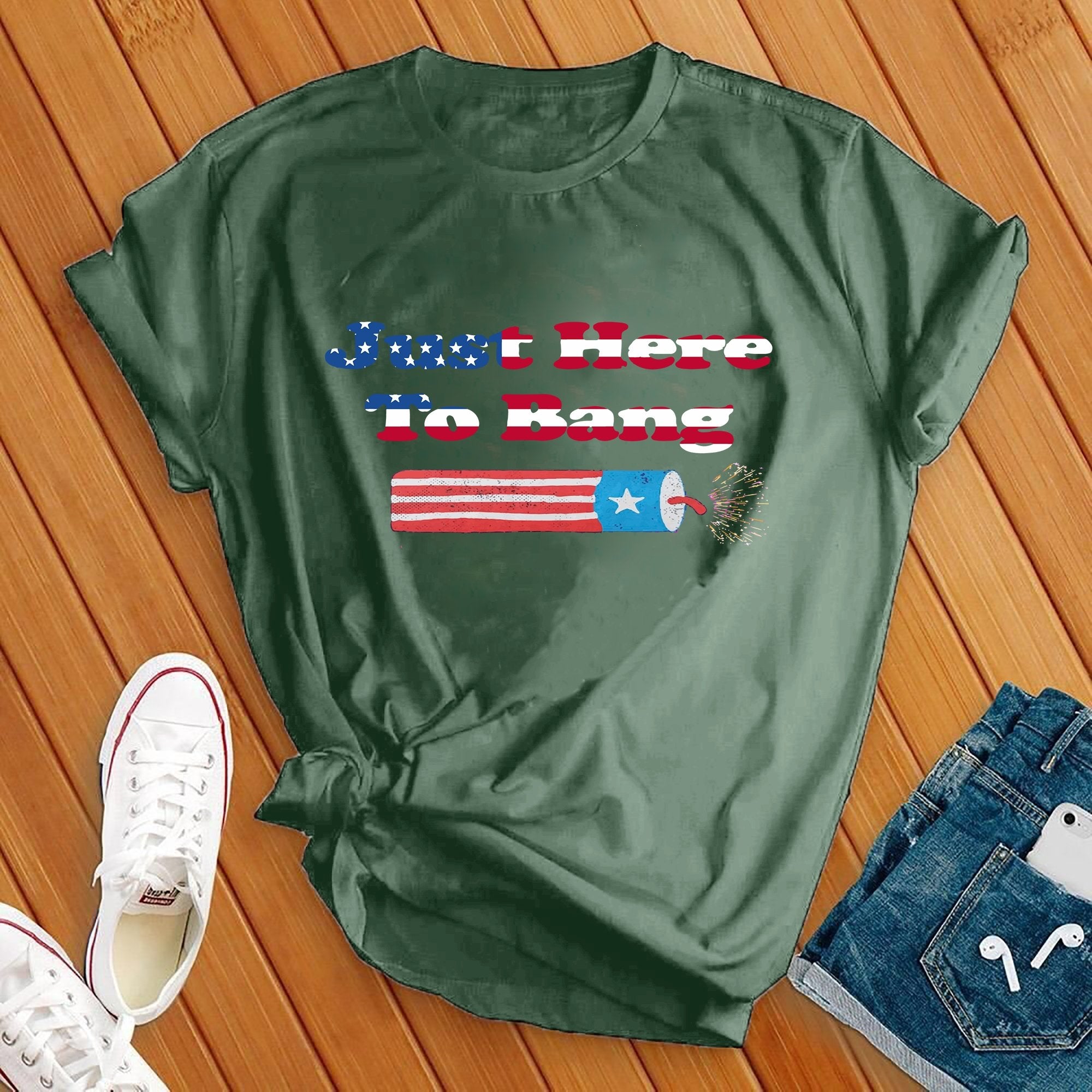 Just Here To Bang American Flag Tee - Love Tees