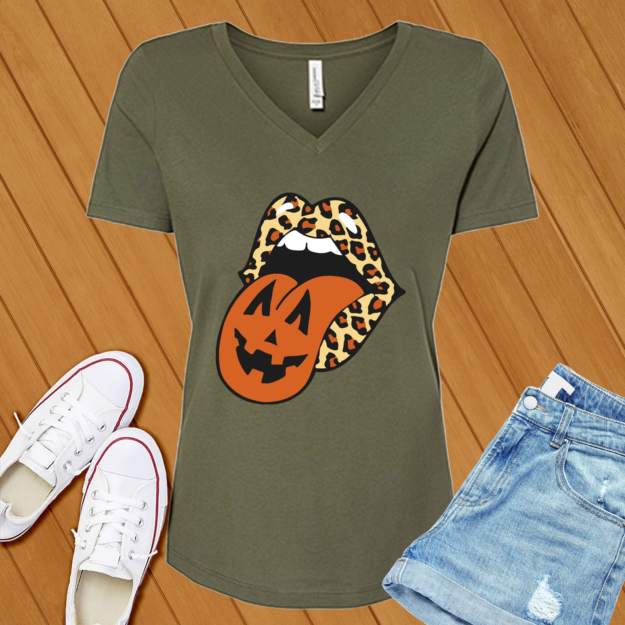 Leopard Lips Halloween V-Neck - Love Tees