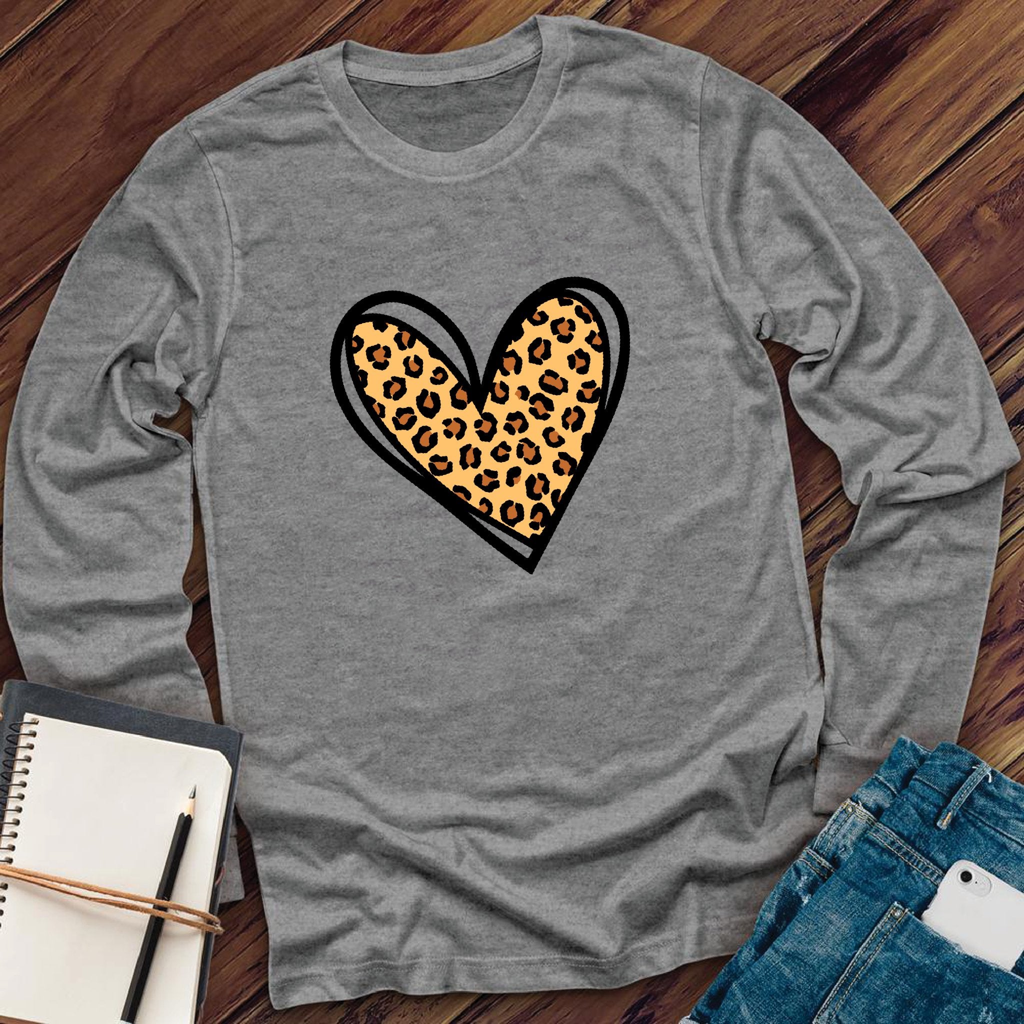 Leopard Print Cute Heart Long Sleeve - Love Tees