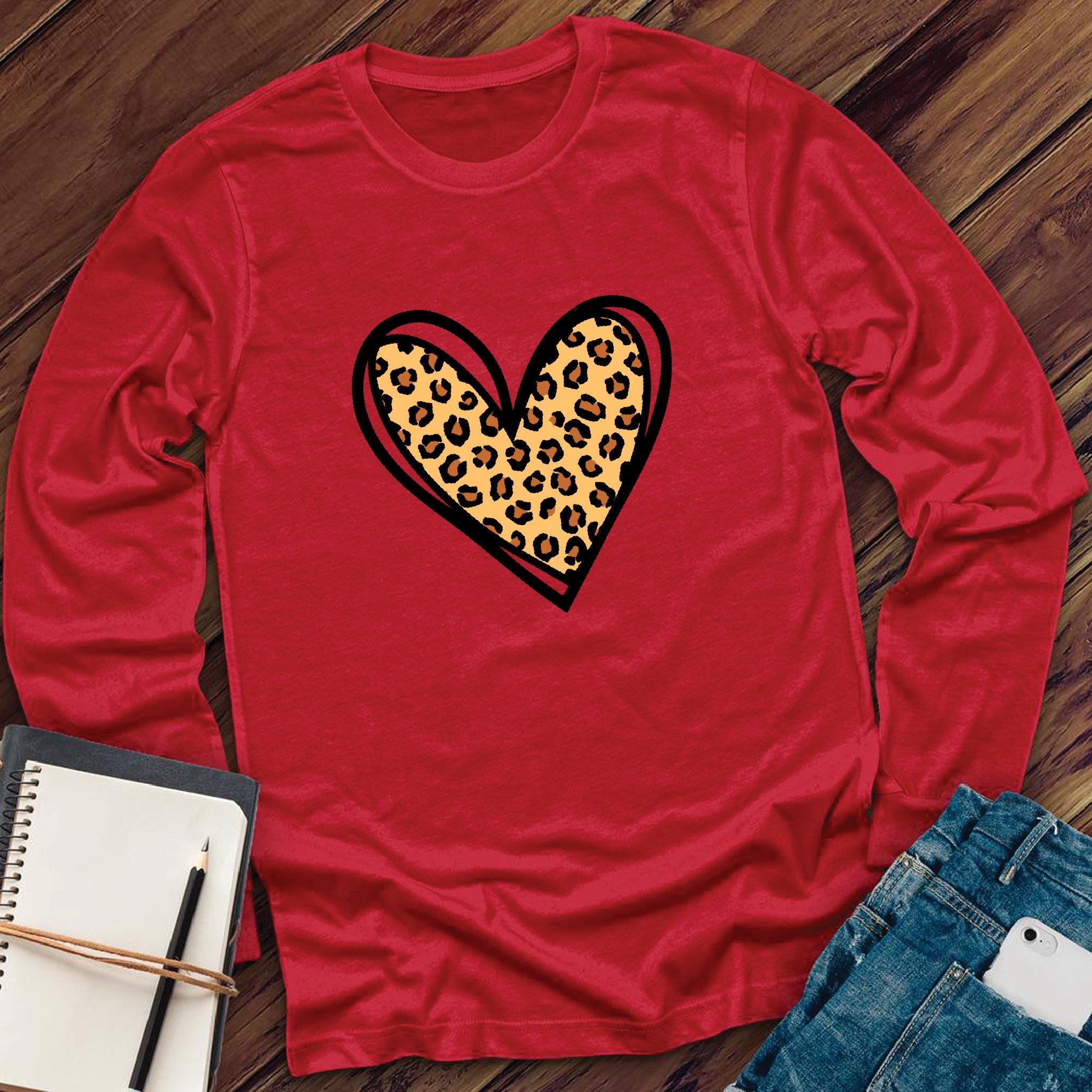 Leopard Print Cute Heart Long Sleeve - Love Tees