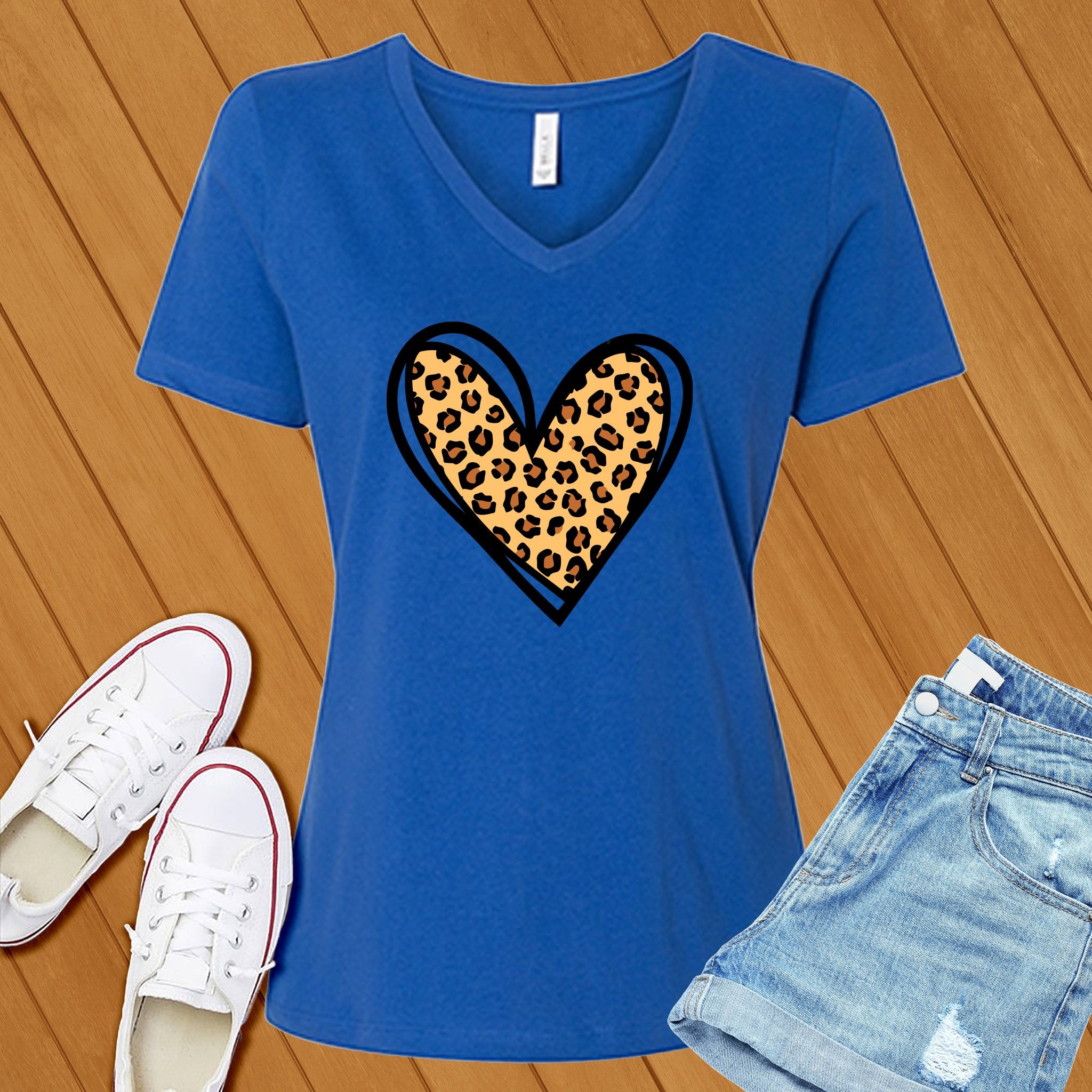 Leopard Print Cute Heart V-Neck - Love Tees