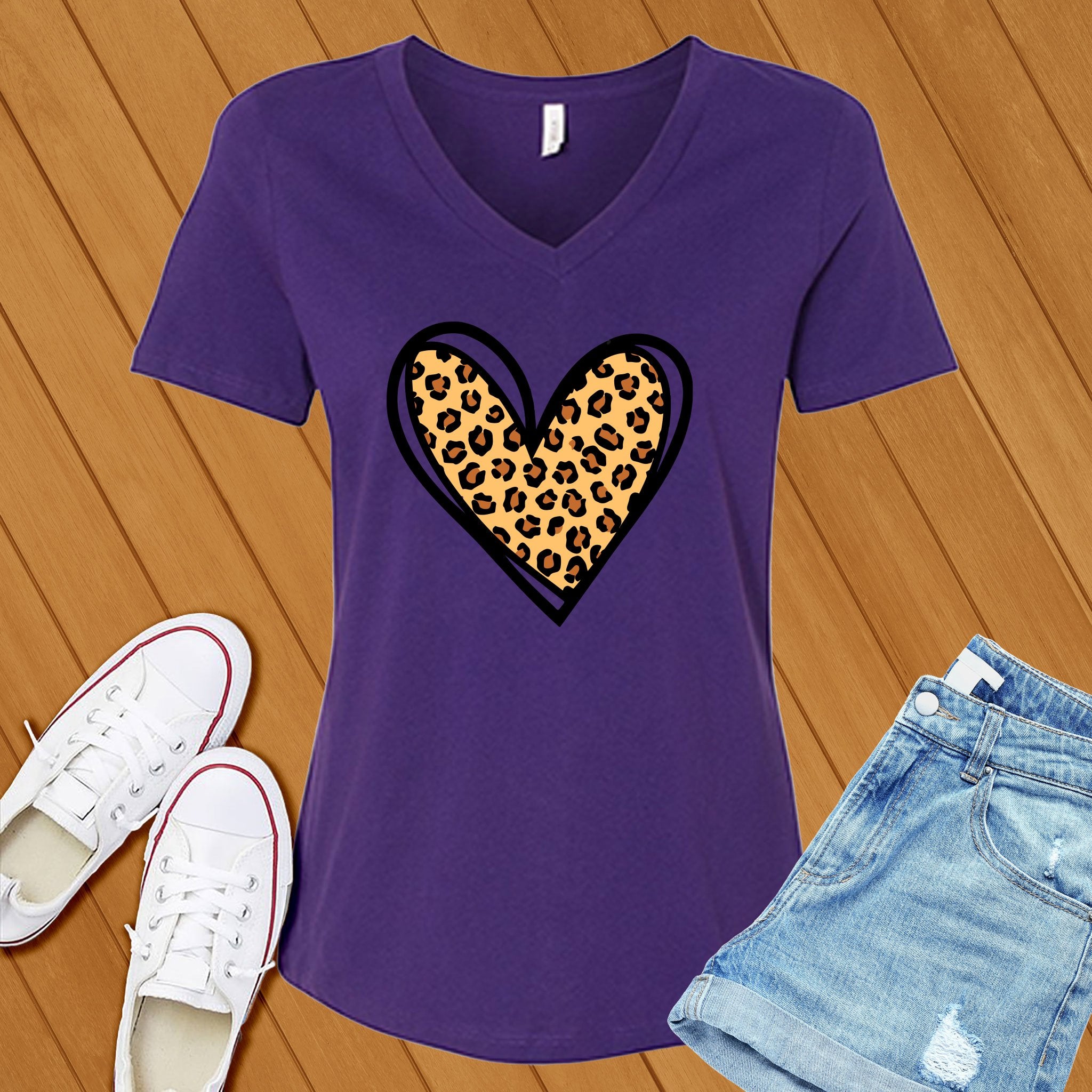 Leopard Print Cute Heart V-Neck - Love Tees