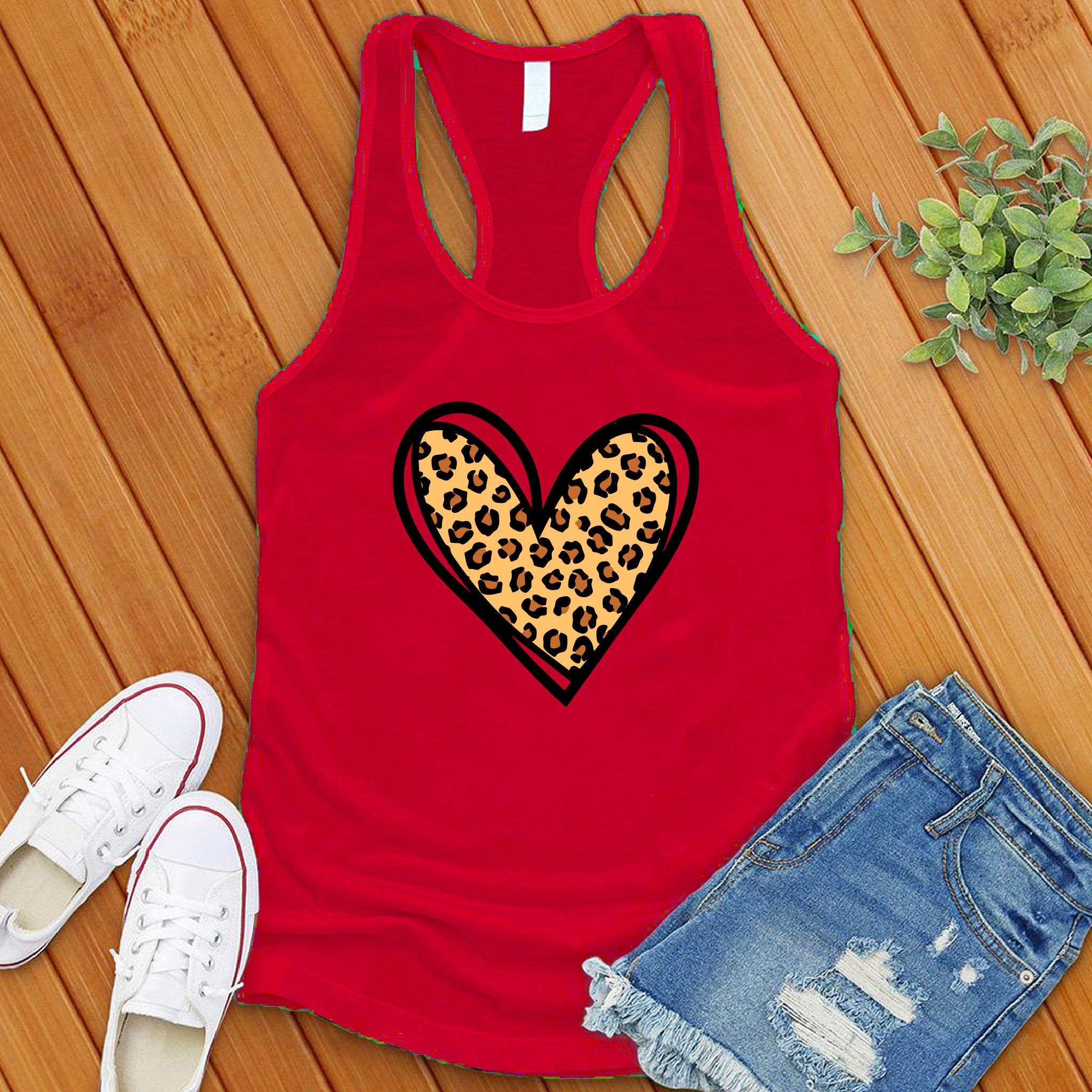 Leopard Print Cute Heart Women's Tank Top - Love Tees