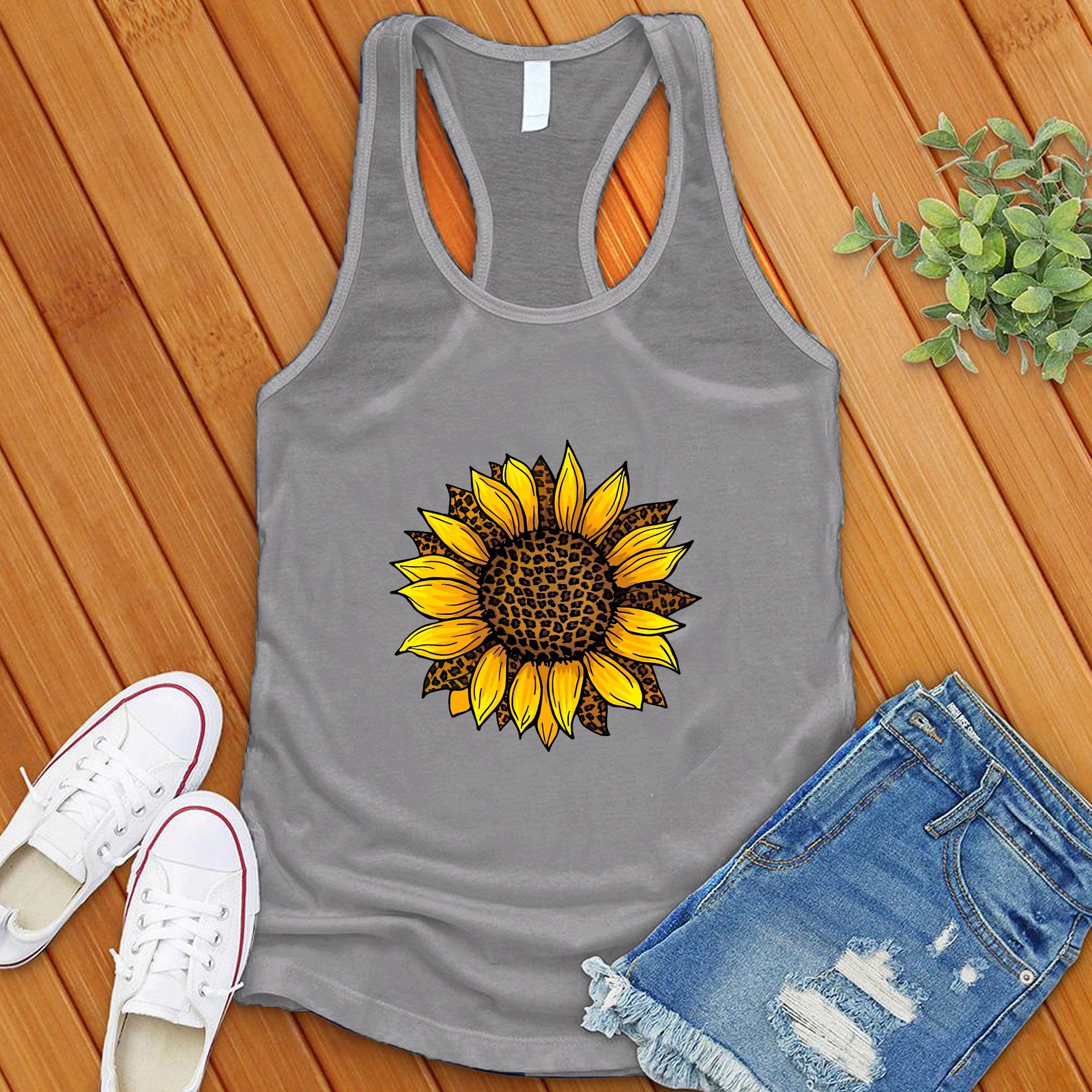 Leopard Sunflower Cute Women's Tank Top - Love Tees