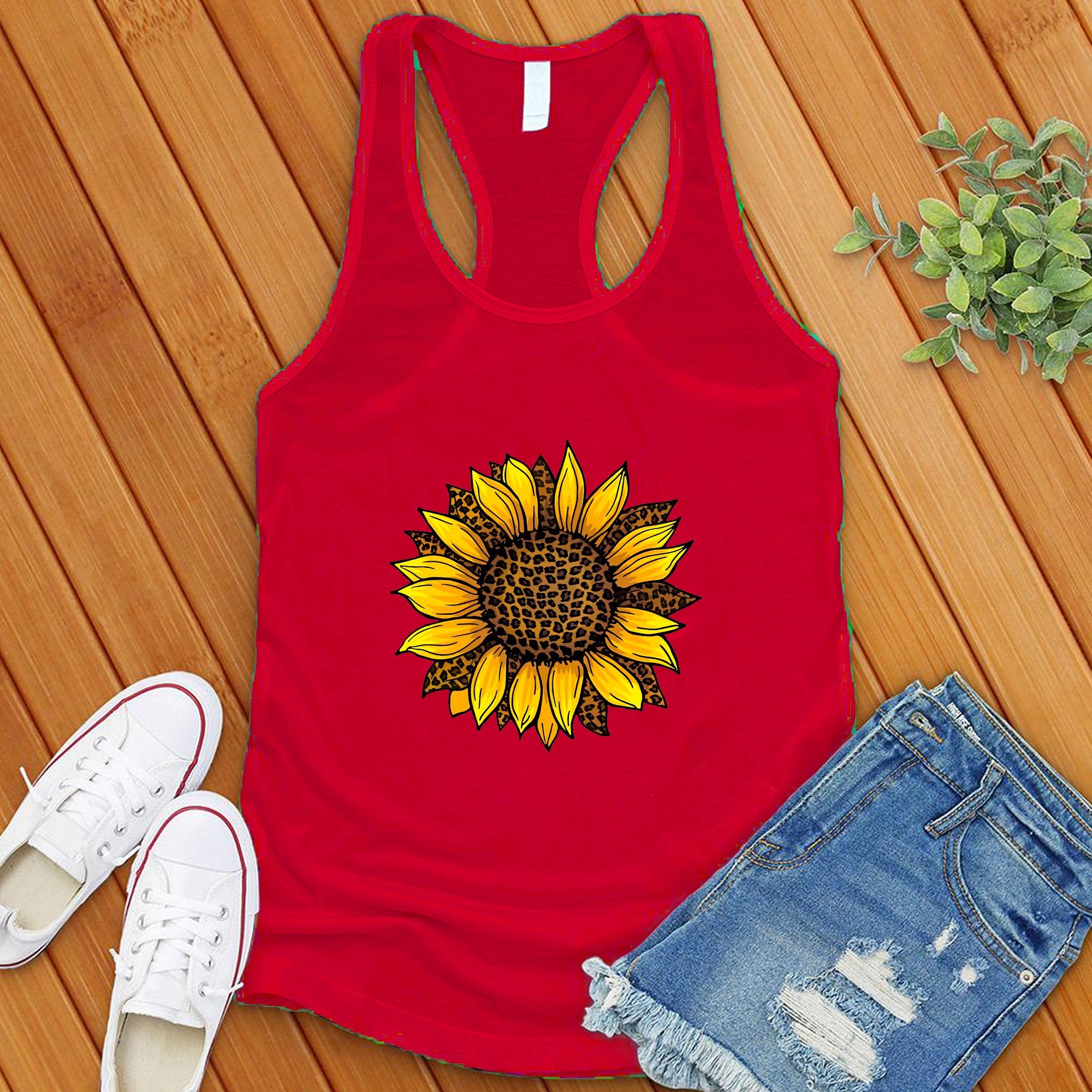 Leopard Sunflower Cute Women's Tank Top - Love Tees