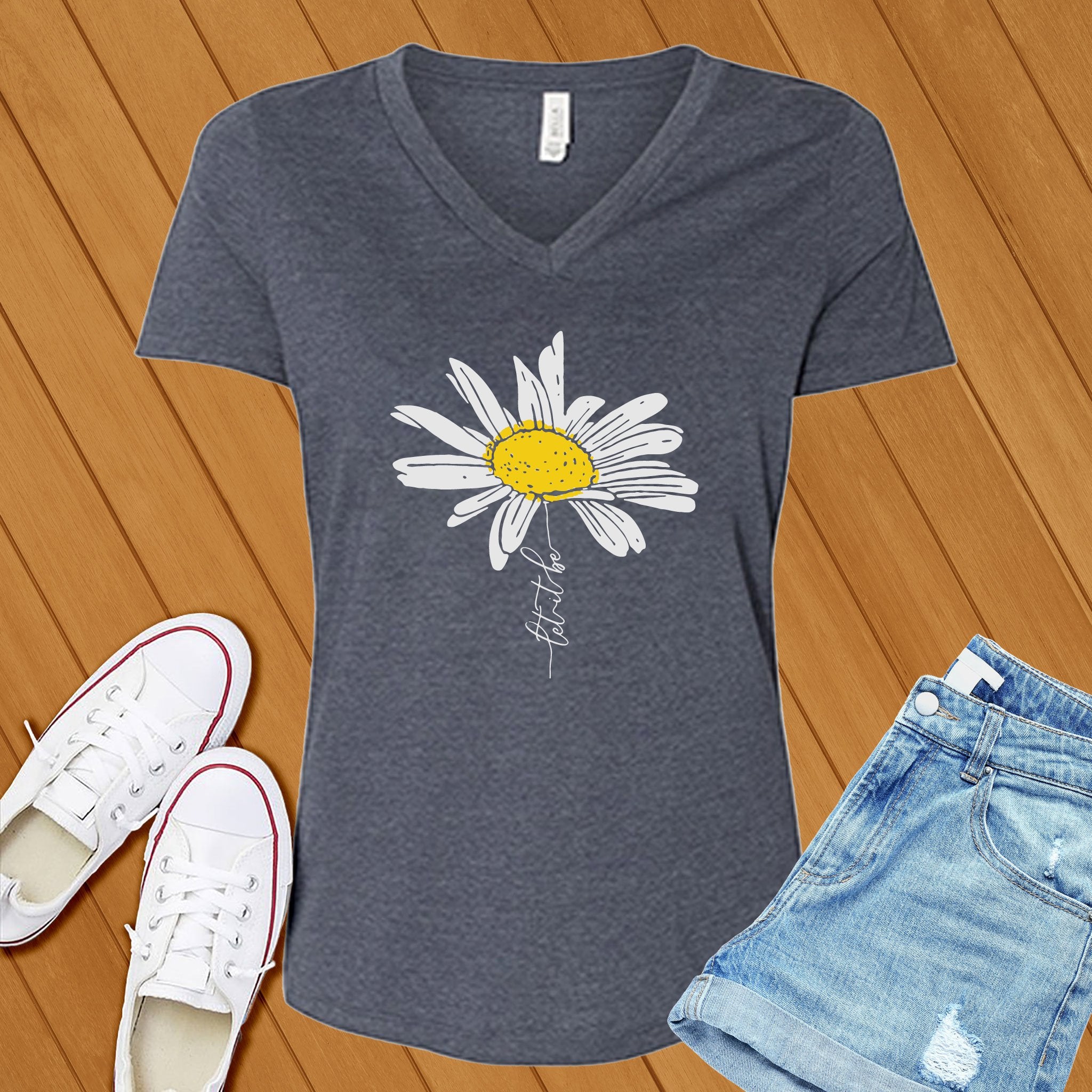 Let It Be Flower V-Neck - Love Tees