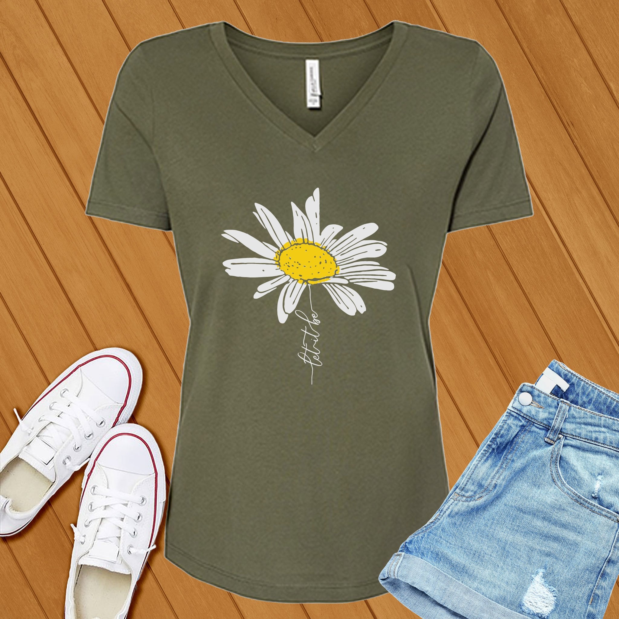 Let It Be Flower V-Neck - Love Tees