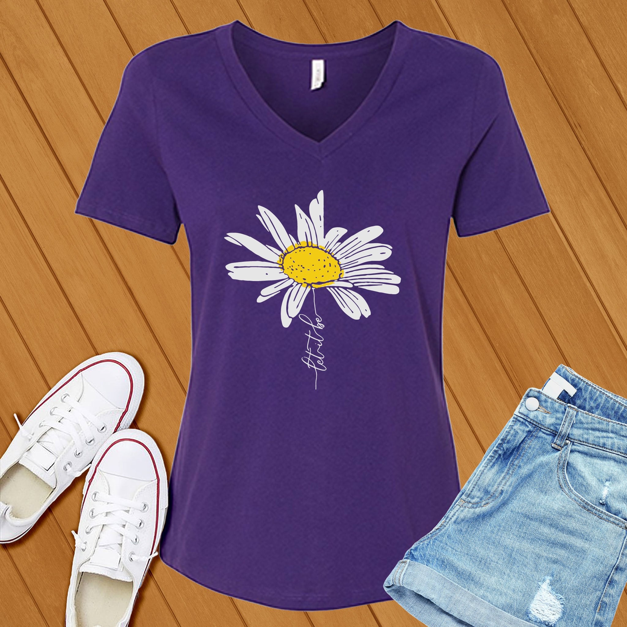 Let It Be Flower V-Neck - Love Tees