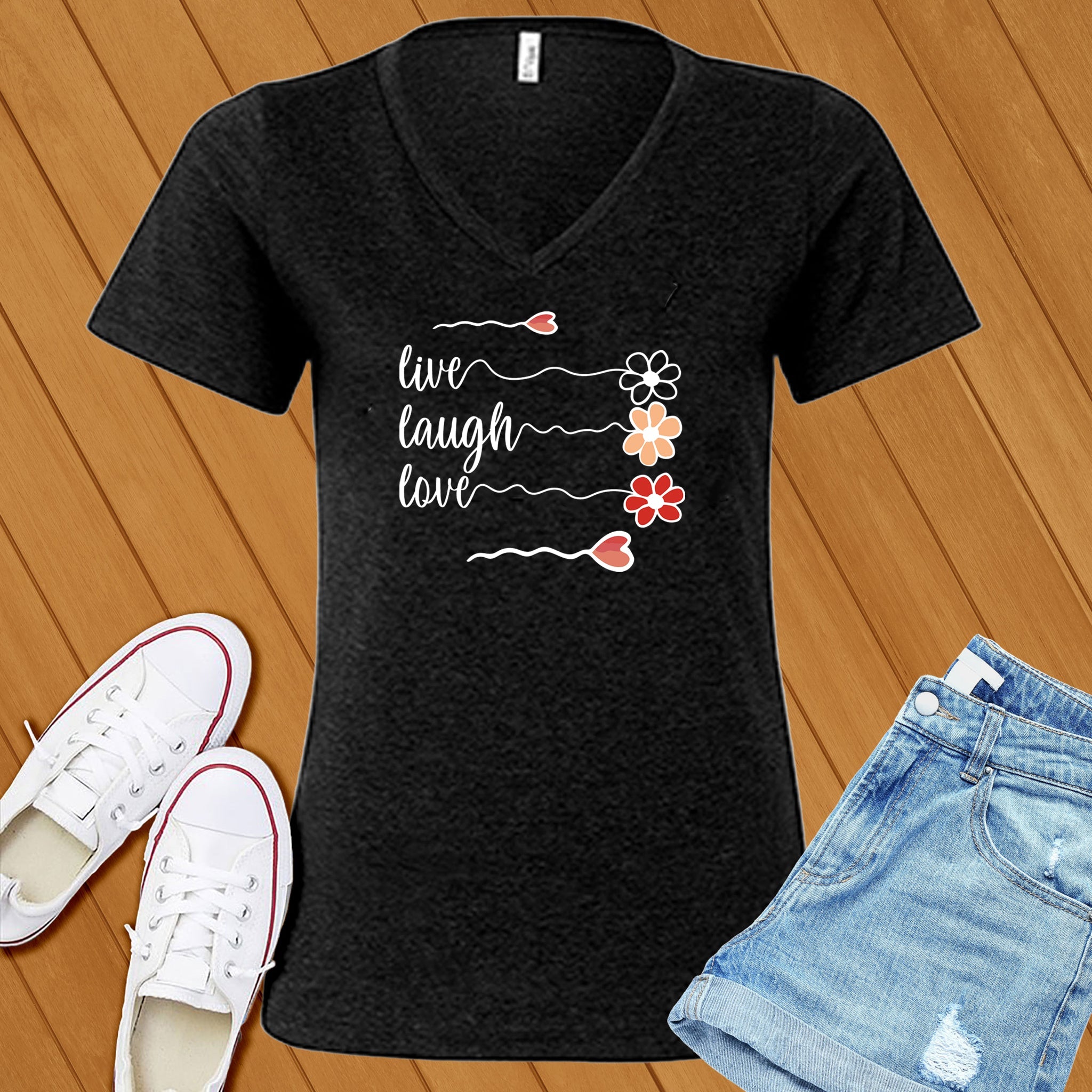 Live Laugh Love Flowers V-Neck - Love Tees