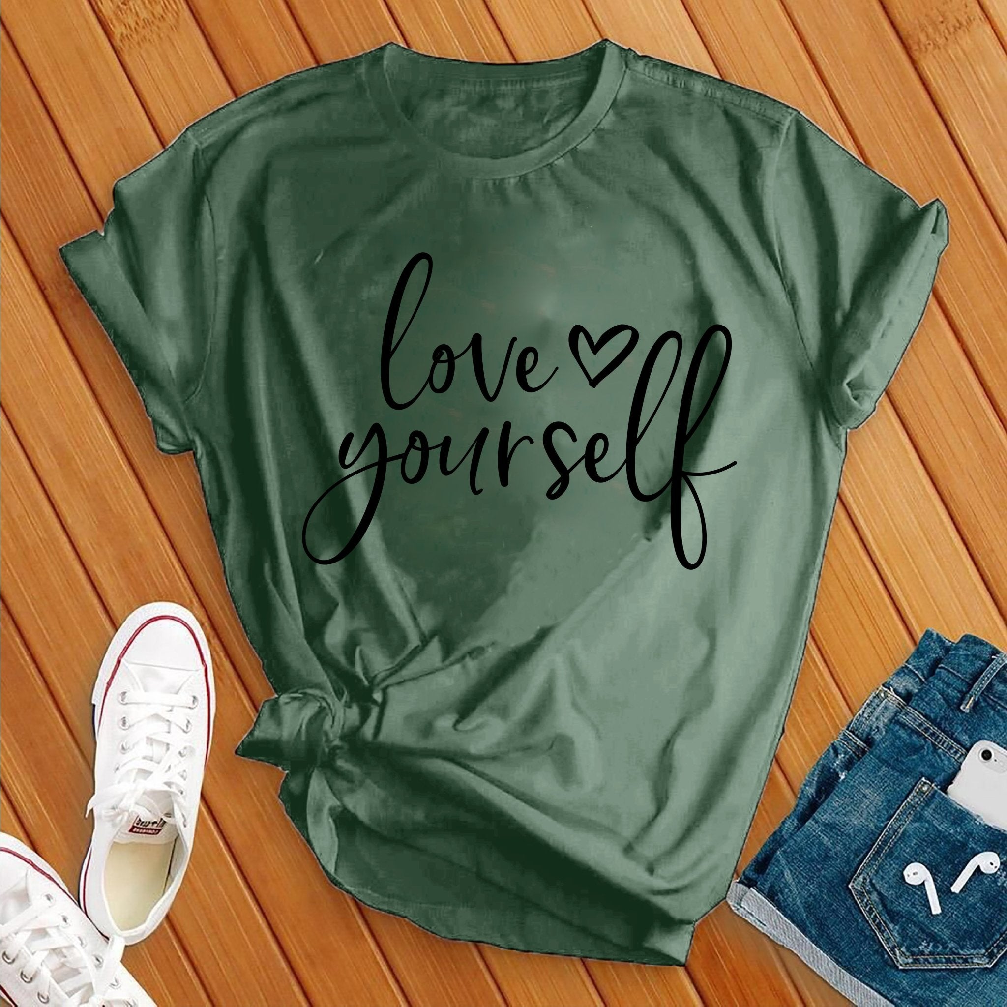 Love Yourself Heart Black Tee - Love Tees