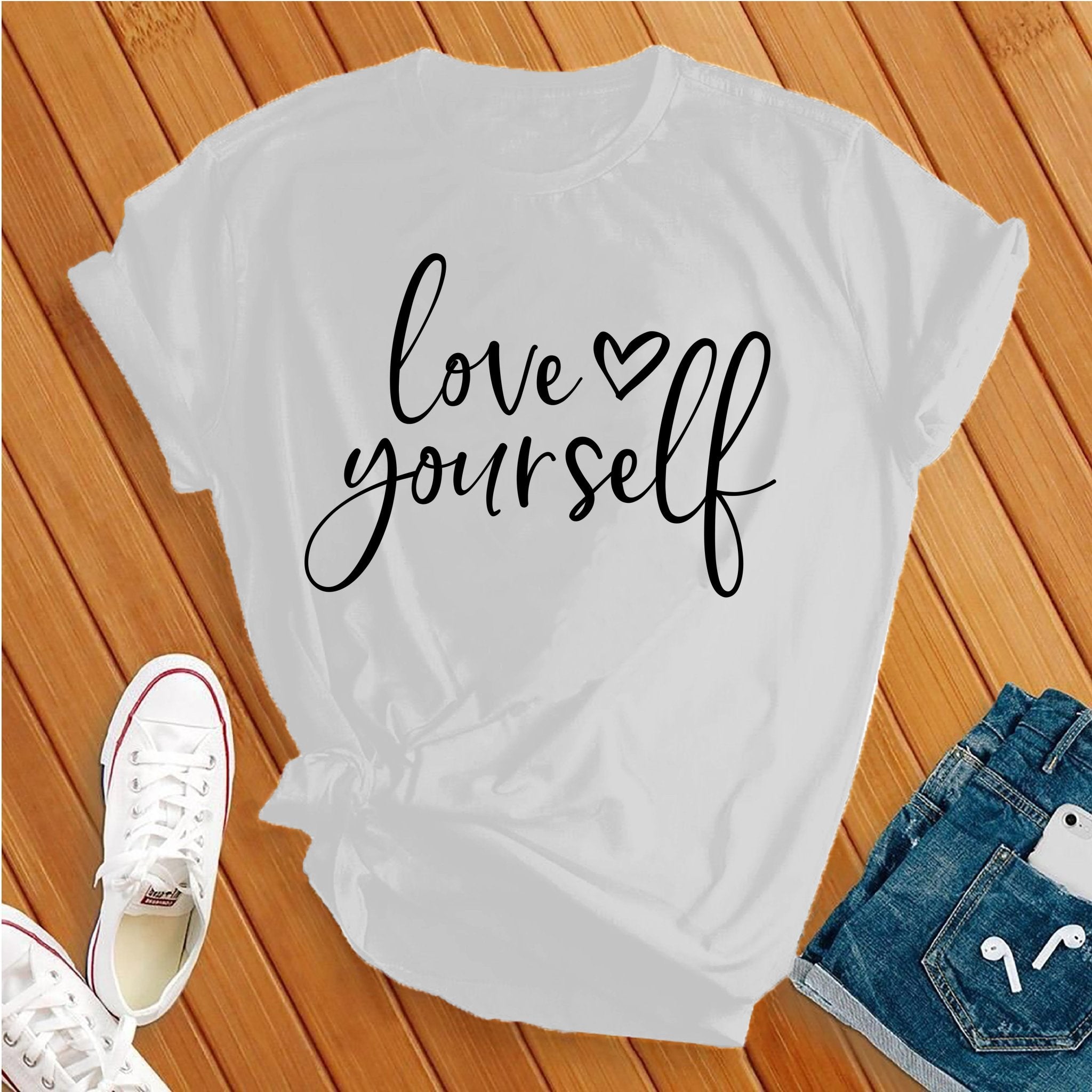 Love Yourself Heart Black Tee - Love Tees