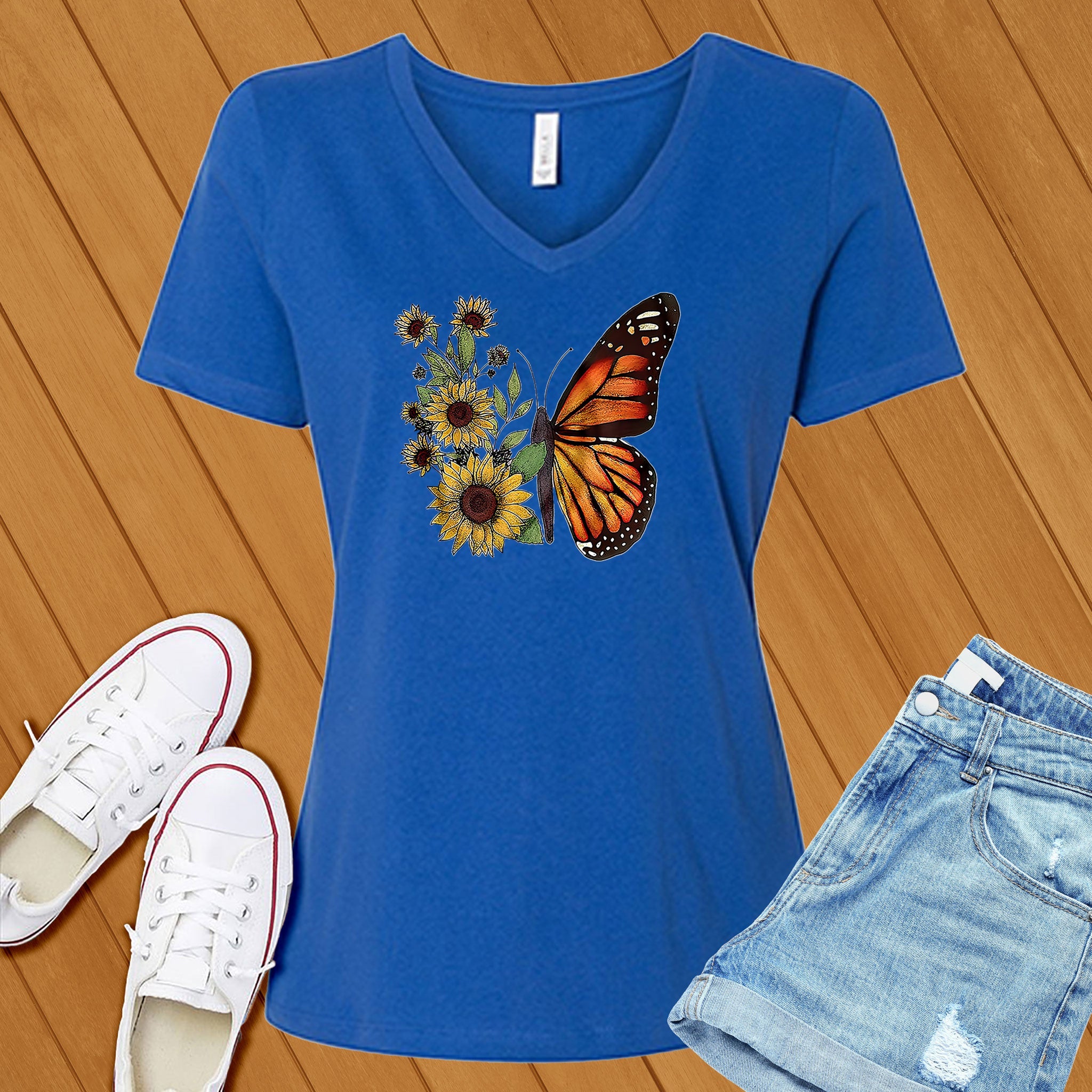 Monarch Sunflower V-Neck - Love Tees