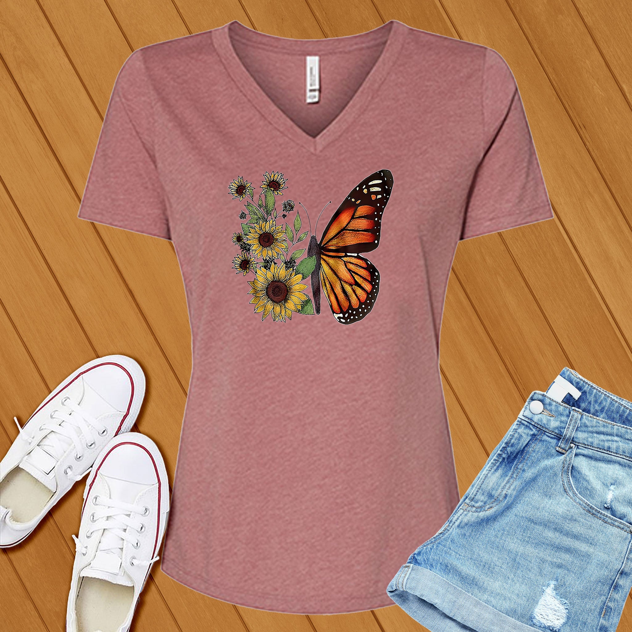 Monarch Sunflower V-Neck - Love Tees