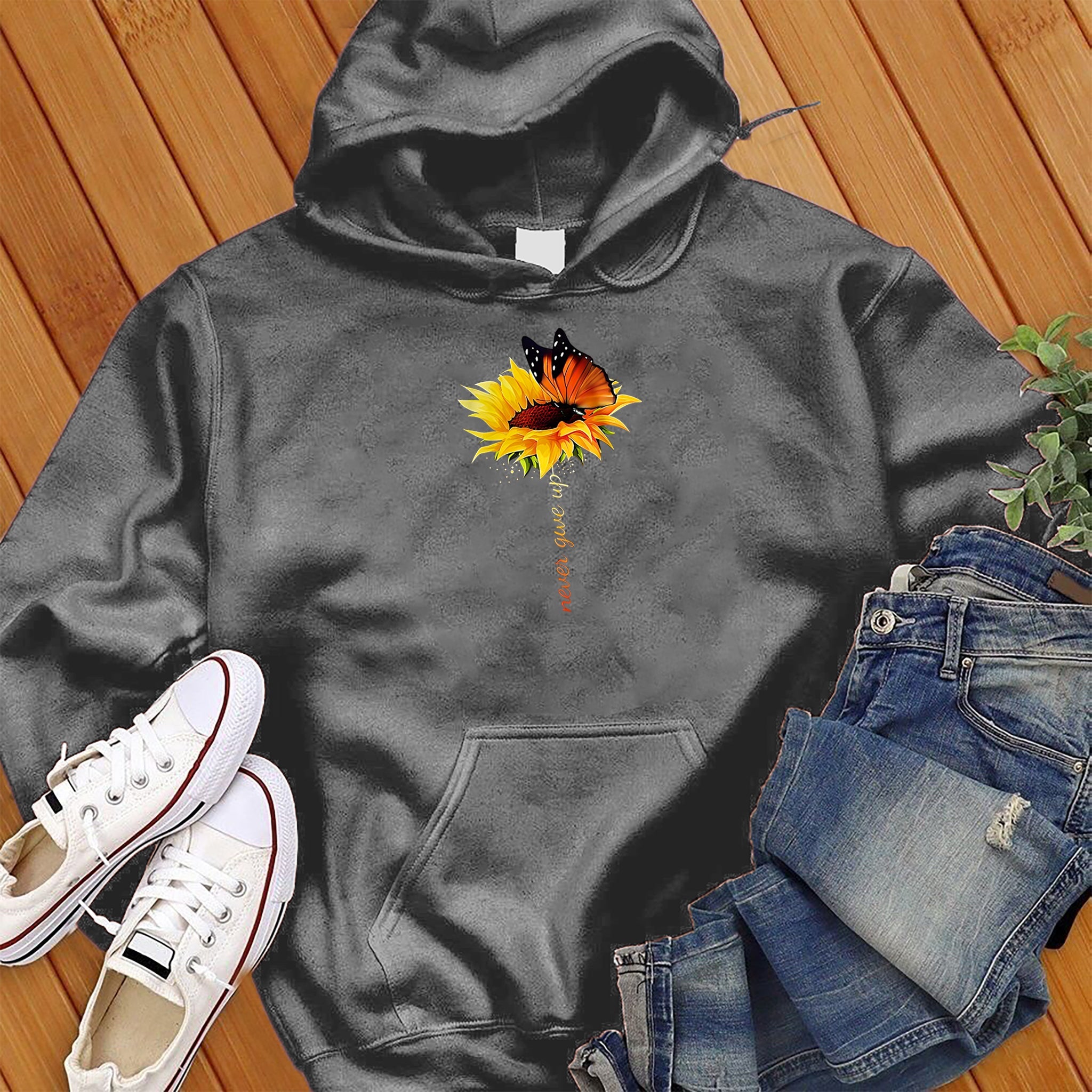 Never Give Up Flower Hoodie - Love Tees