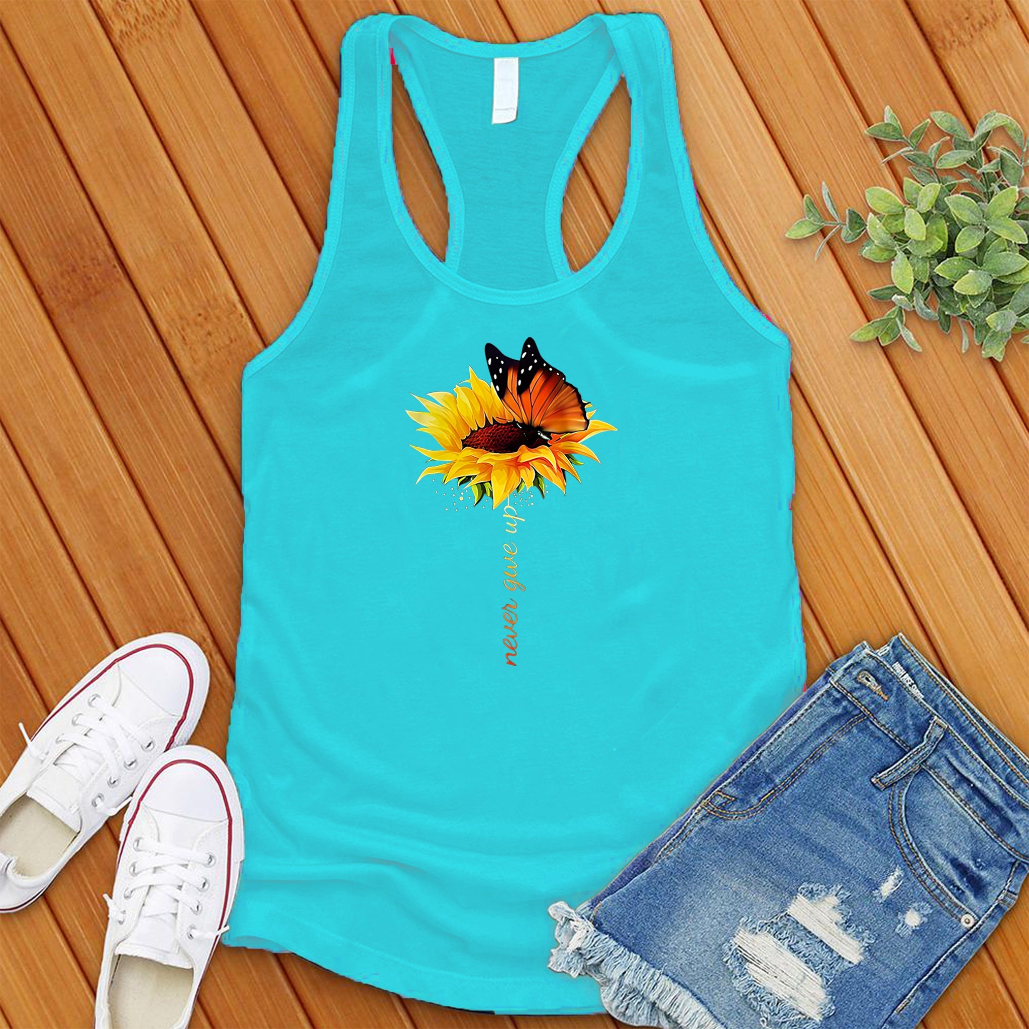 Never Give Up Flower Women's Tank Top - Love Tees