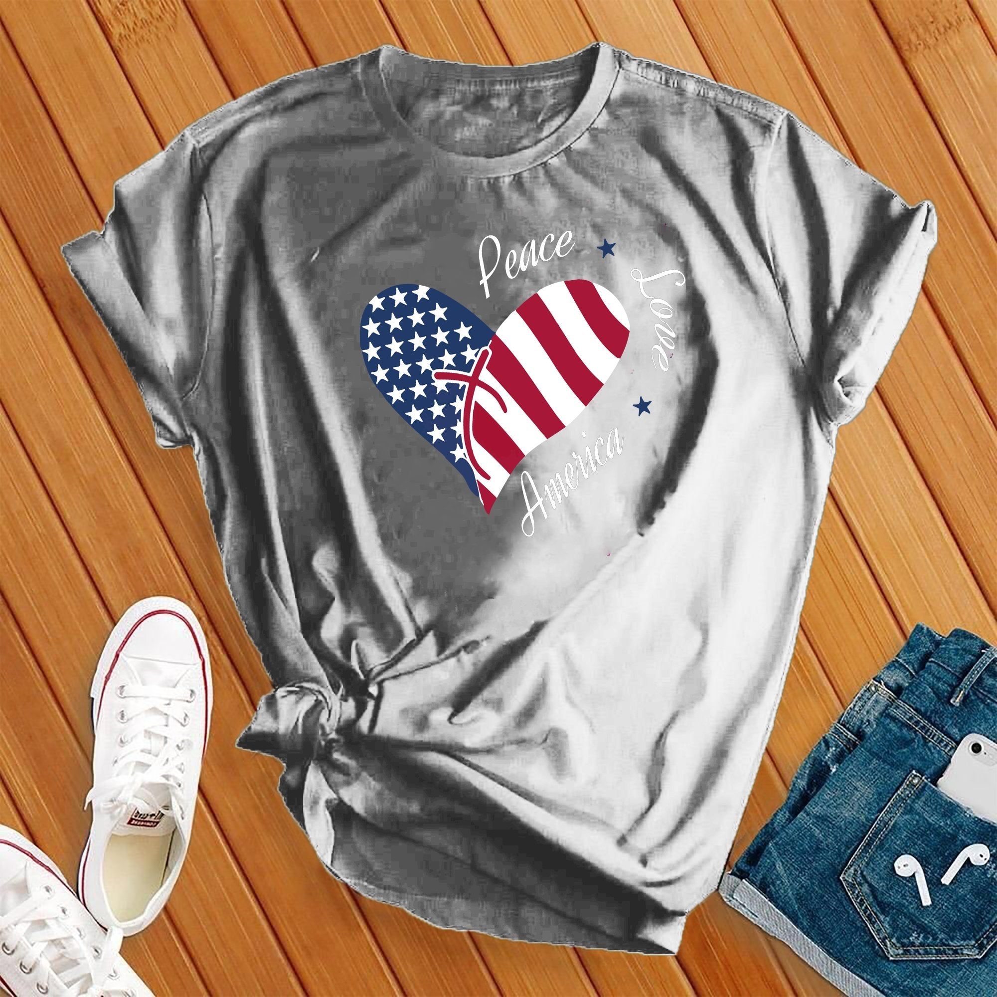 Peace Love America Heart 4th of July Tee - Love Tees